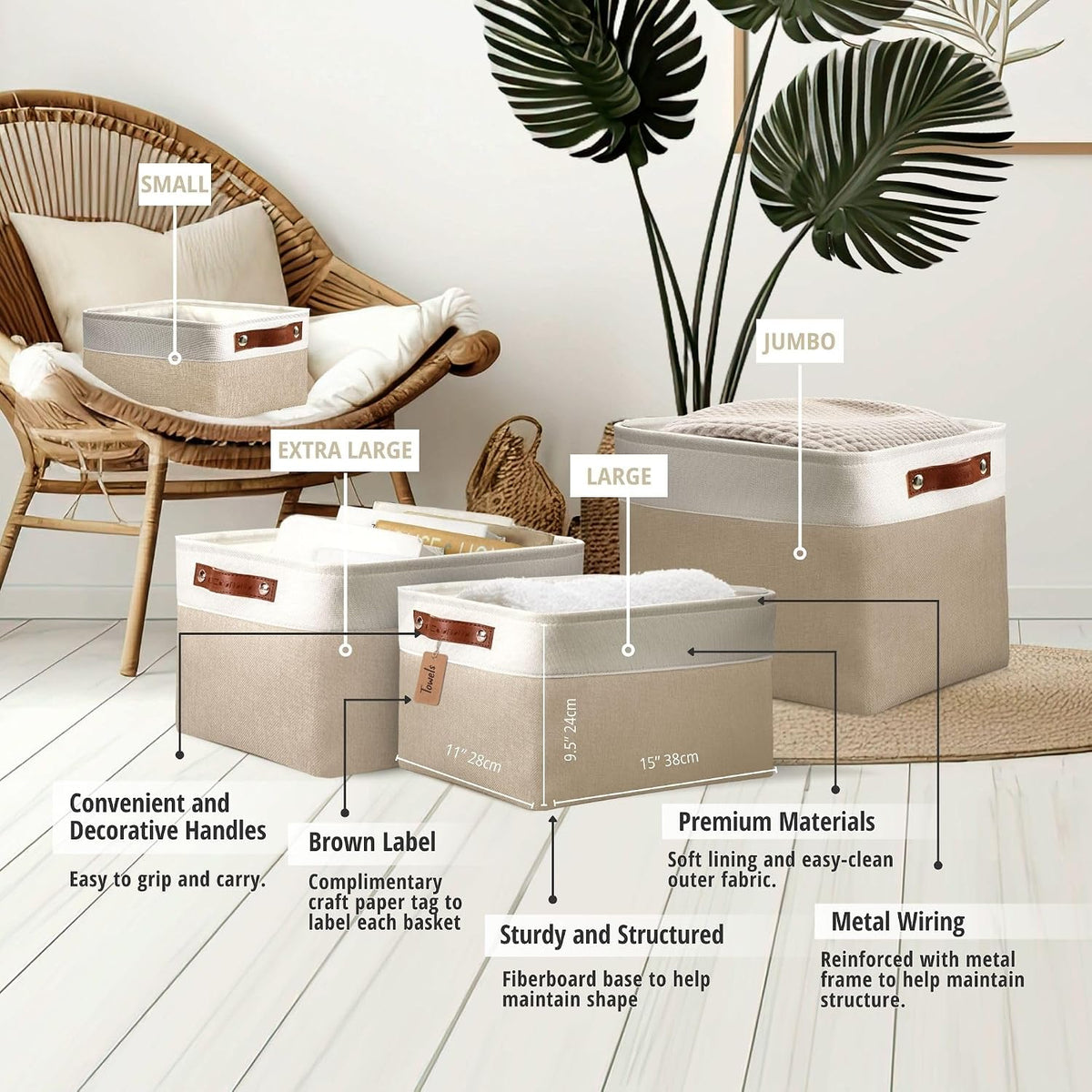 DECOMOMO Storage Bins, Large Fabric Storage Baskets for Shelves 3 Pack