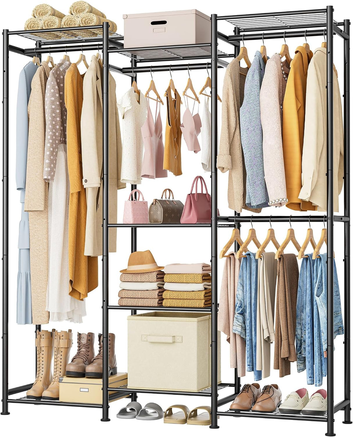 HOMIDEC Wardrobe Closet, 4 Hanging Spaces Portable Clothes Rack