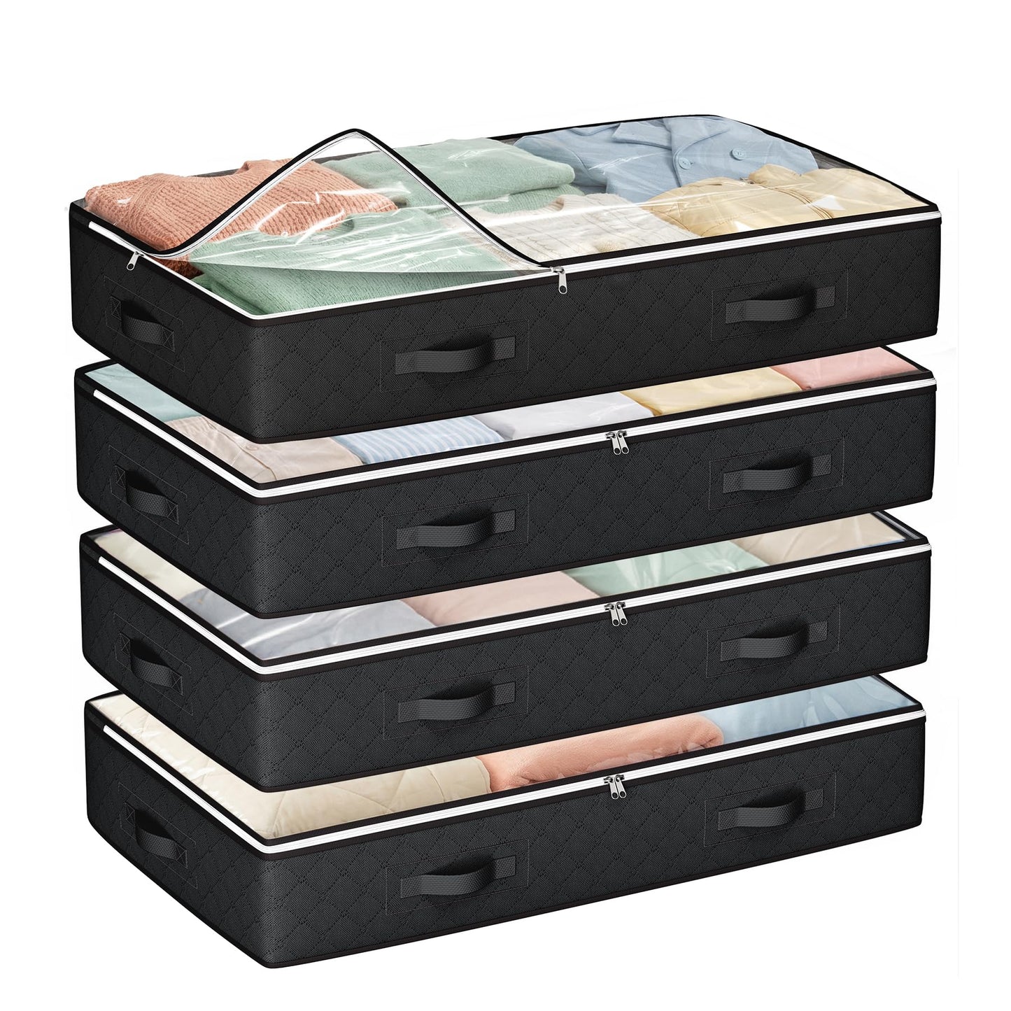 Budding Joy 95L Under Bed Storage Containers, 4 Pack Closet Organizers Grey