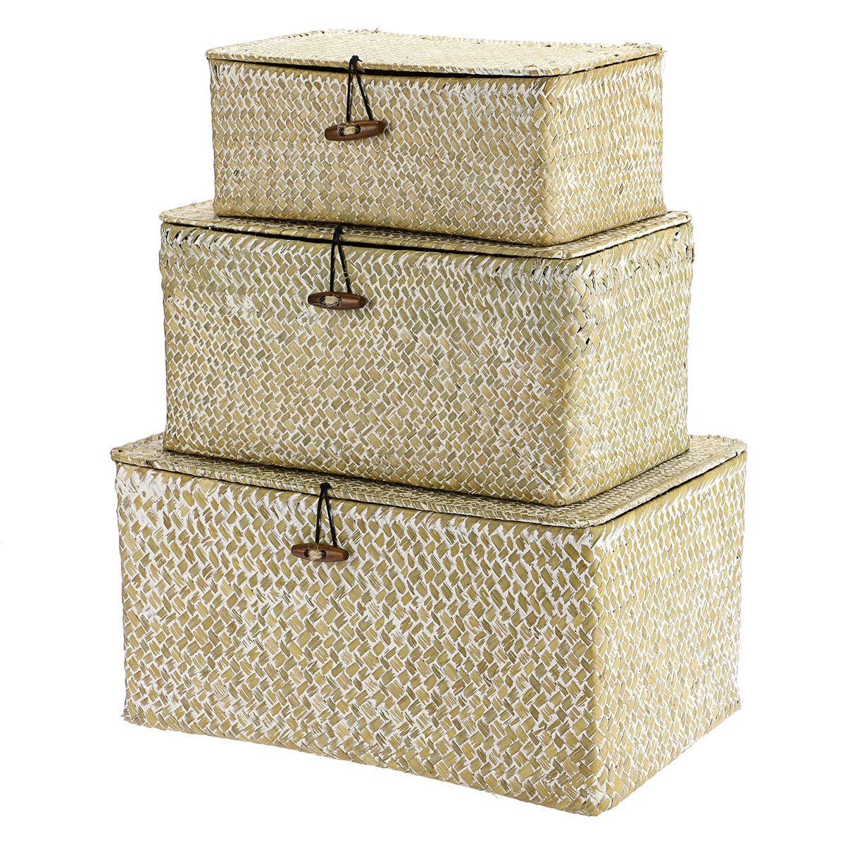 Hipiwe Wicker Shelf Baskets Bin with Lid Large Handwoven Basket Box, Coffee