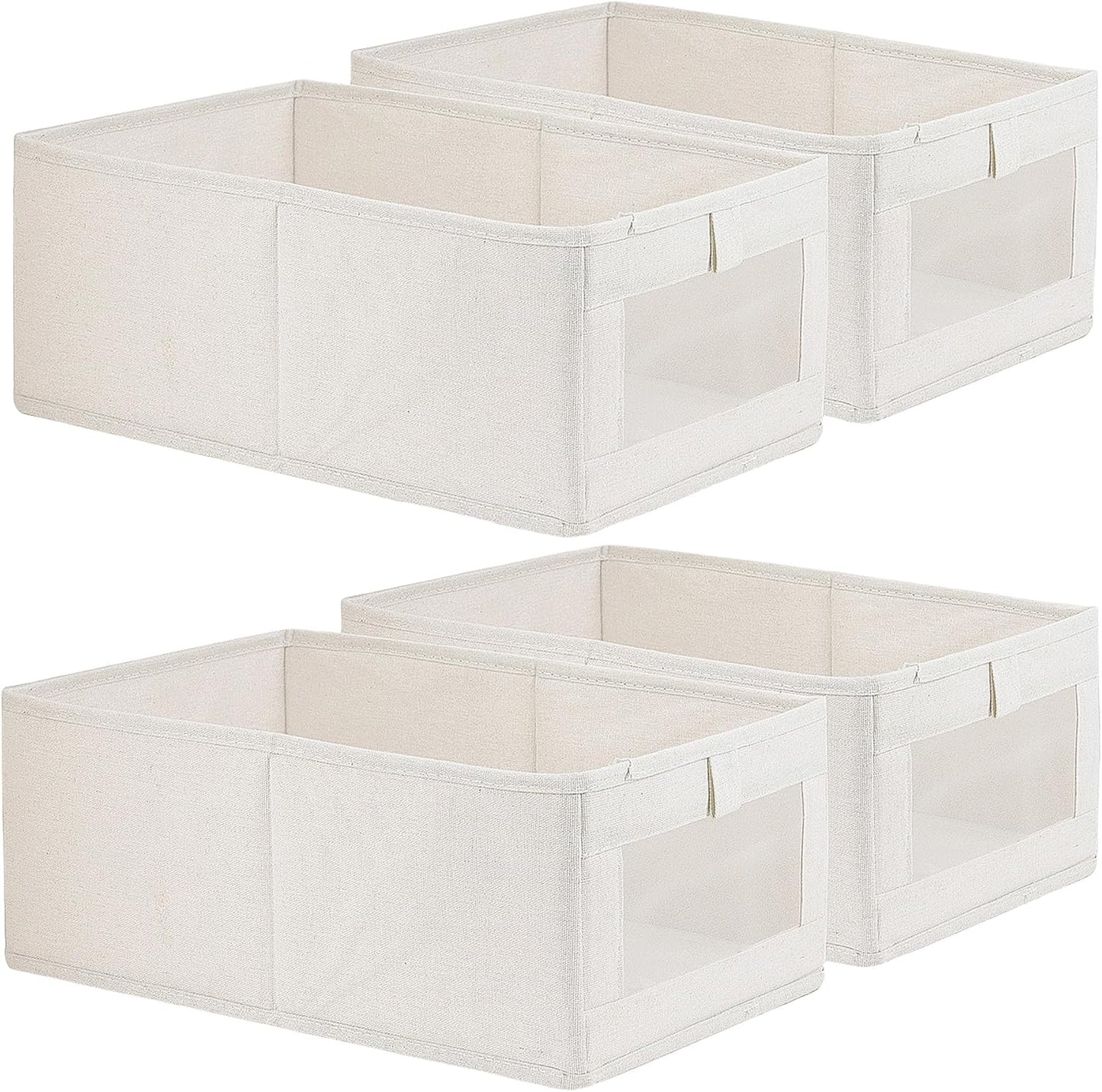 Fordonral 4 Pack Linen Storage Bins, Storage Containers for Organizing Clothing, Jeans, Toys, Books, Shelves, Closet, Wardrobe - Closet Organizers and Storage, Large Storage Boxes Baskets with Window