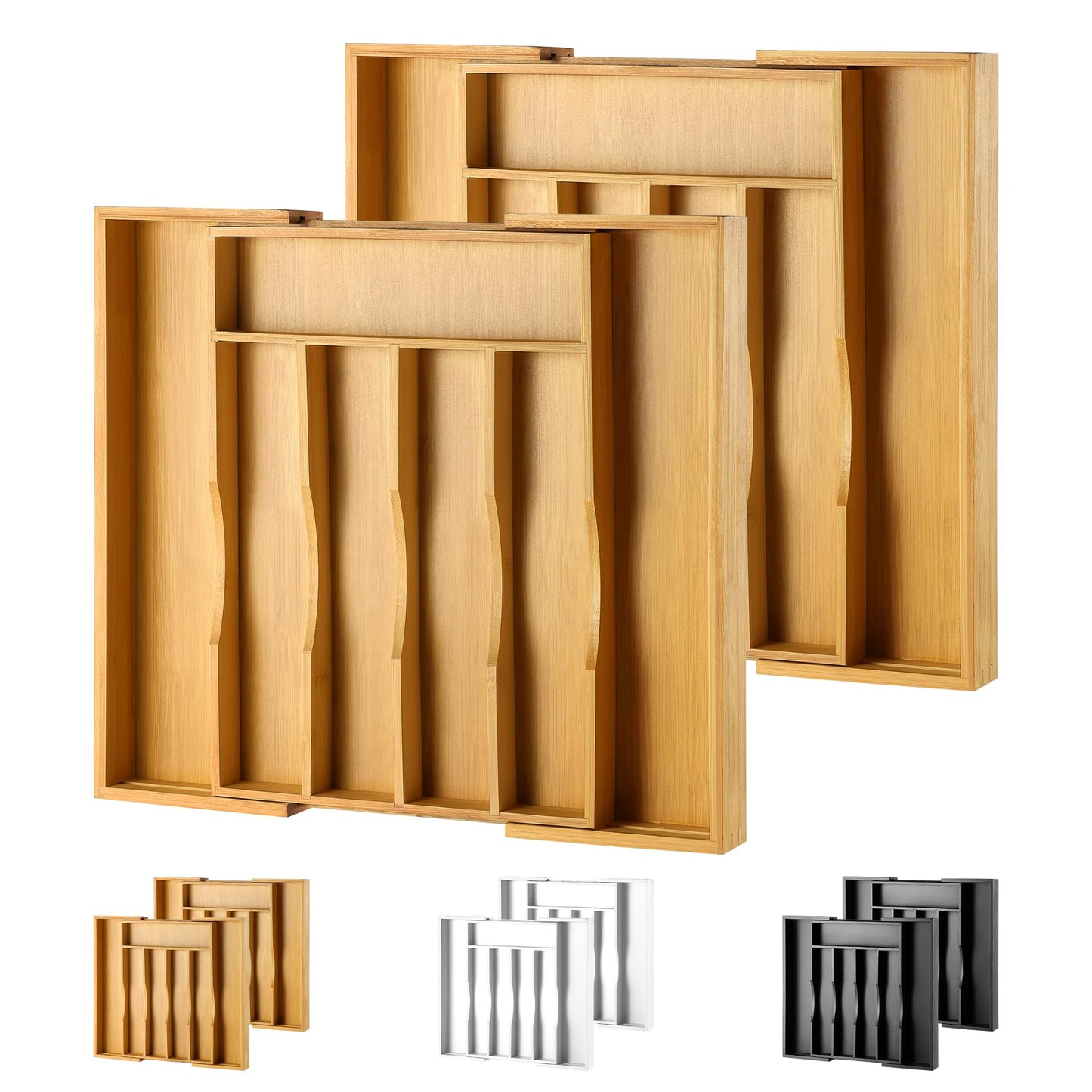 Expandable Bamboo Kitchen Drawer Organizer for Cutlery and Utensils, Adjustable Bamboo Wood Cutlery Tray in Drawer for Flatware and Silverware in Kitchen, (Natural)