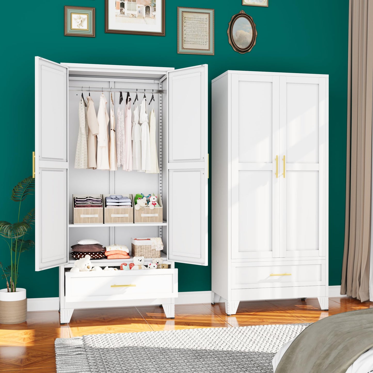 erosoei Metal Armoire Wardrobe Closet, 71 "Metal Clothing Storage Cabinet