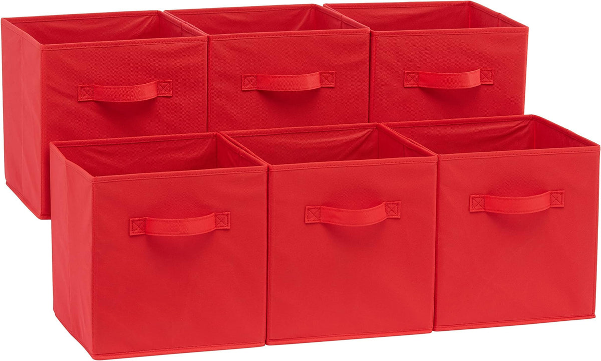 Amazon Basics Collapsible Fabric Storage Cubes Organizer with Handles, Sturdy Storage Bins for Organization, 10.5" x 10.5" x 11", Beige, 6-Pack