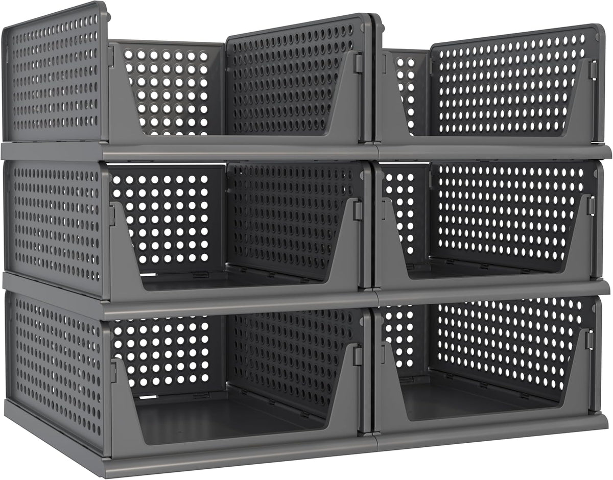 Pinkpum 6 Pack Closet Organizer Storage Bins Stackable Plastic Drawer Shelf