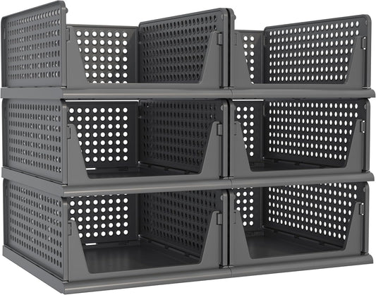 Pinkpum 6 Pack Closet Organizer Storage Bins Stackable Plastic Drawer Shelf