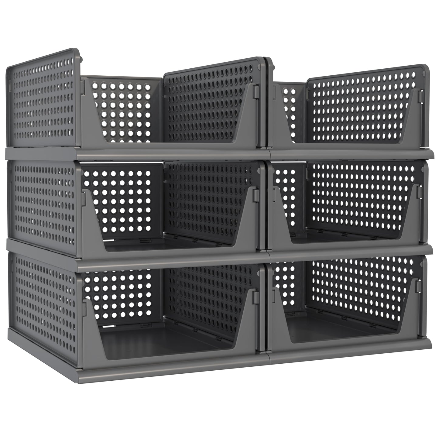 Pinkpum 6 Pack Closet Organizer Storage Bins Stackable Plastic Drawer Shelf