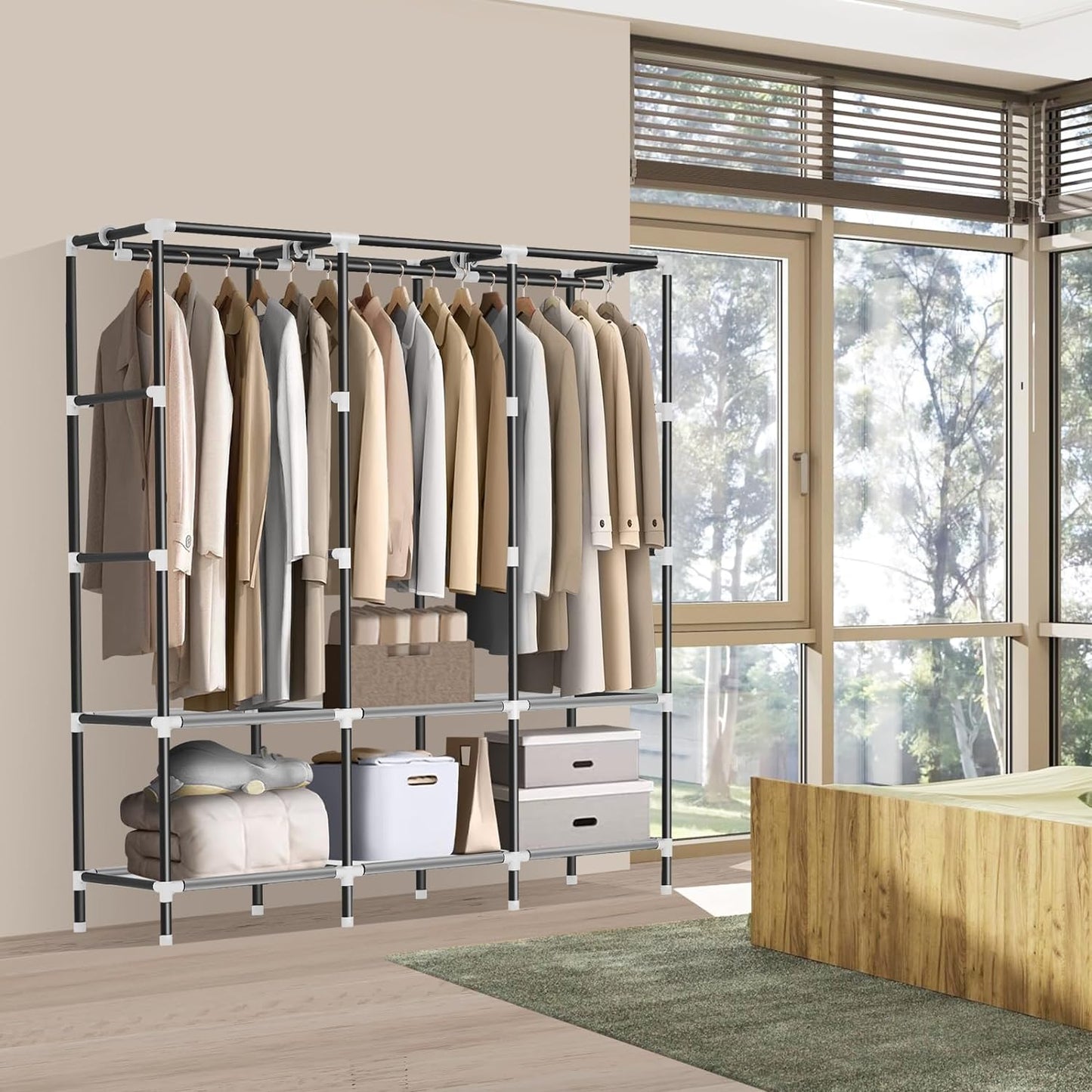 LOKEME Wardrobe Closet,Steel Pipe Diameter 19mm,Portable Closet for Bedroom