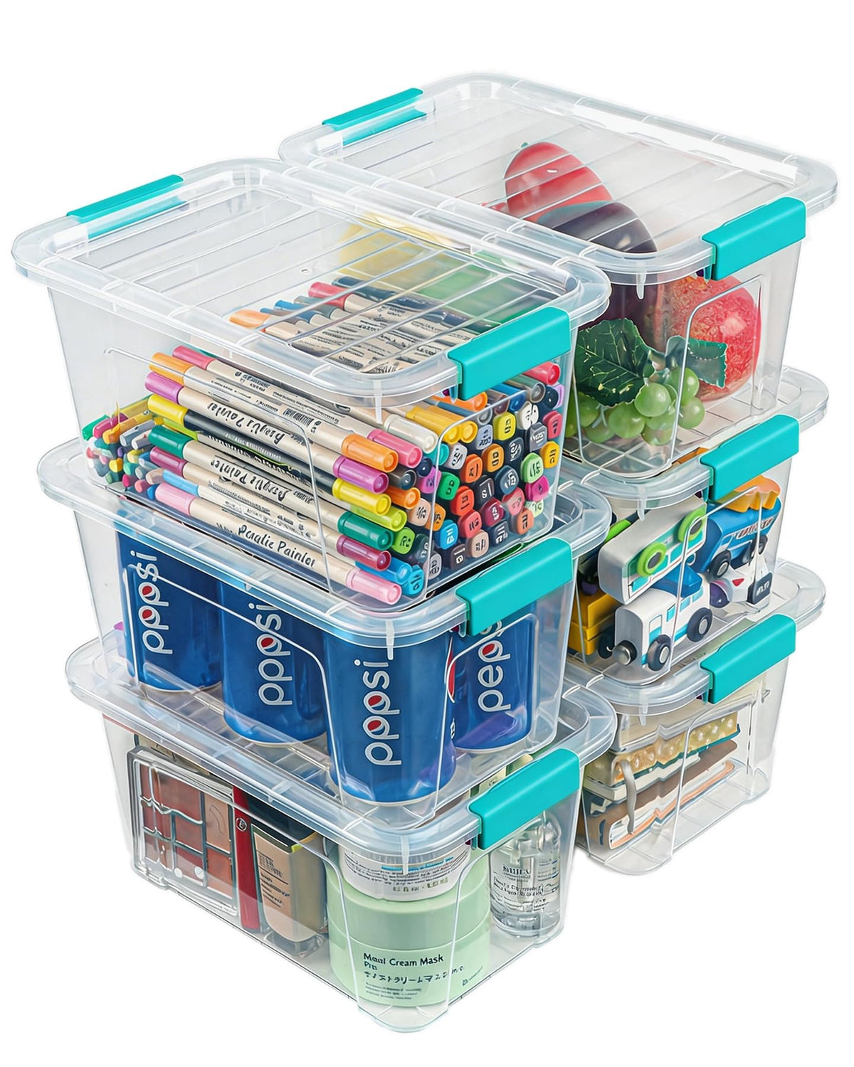 EOENVIVS Plastic Storage Bins with Lids 6 Pack, 7 Quart Storage Containers With Black Buckle Latch, Stackable Storage Organizers for Home Pantry Office Classroom Organization, Clear