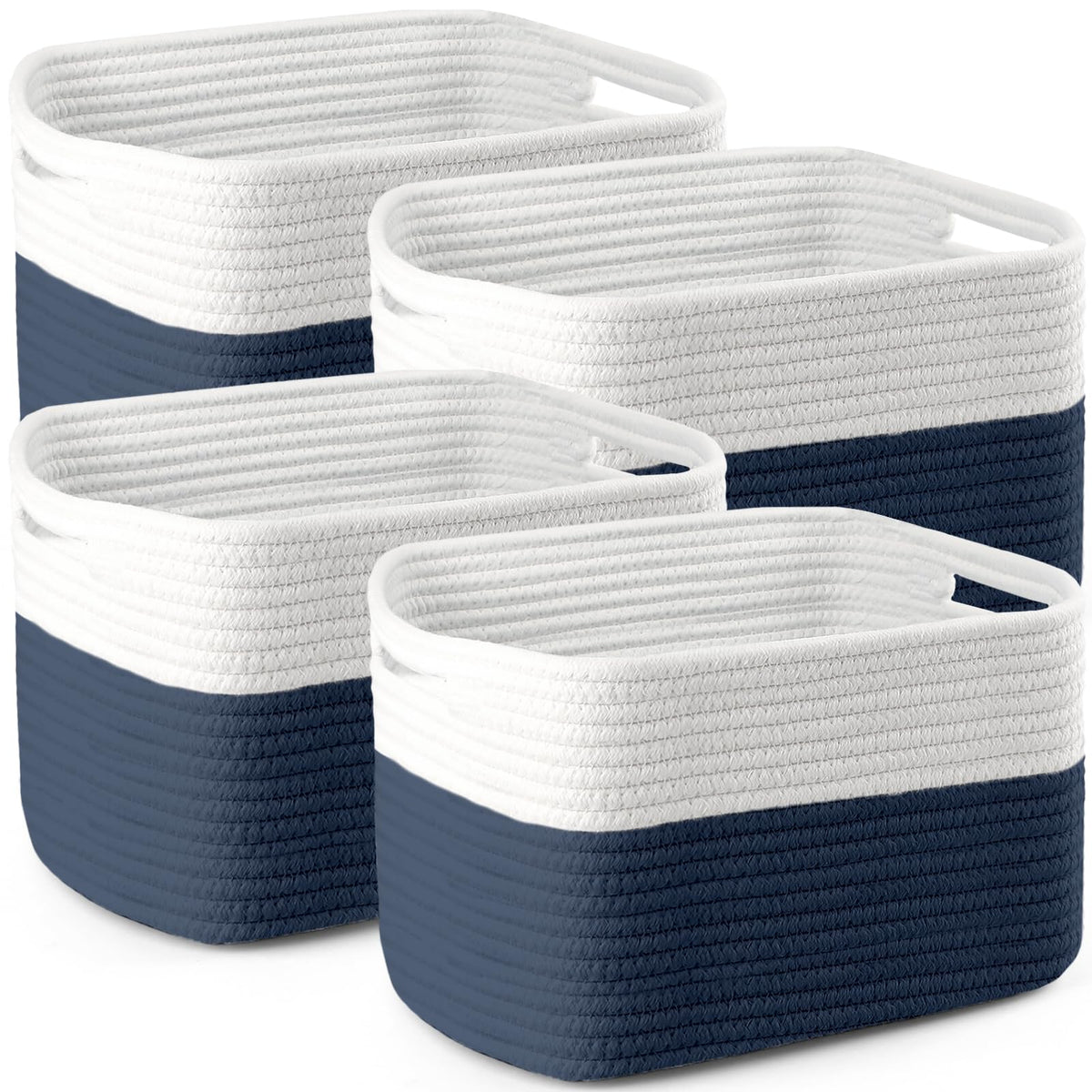 4 Pack Storage Baskets for Organizing, 12''Lx9''Wx8''H Woven Baskets for Storage Toys, Towels, Books, and Clothes, Cotton Rope Basket for Shelves with Handle