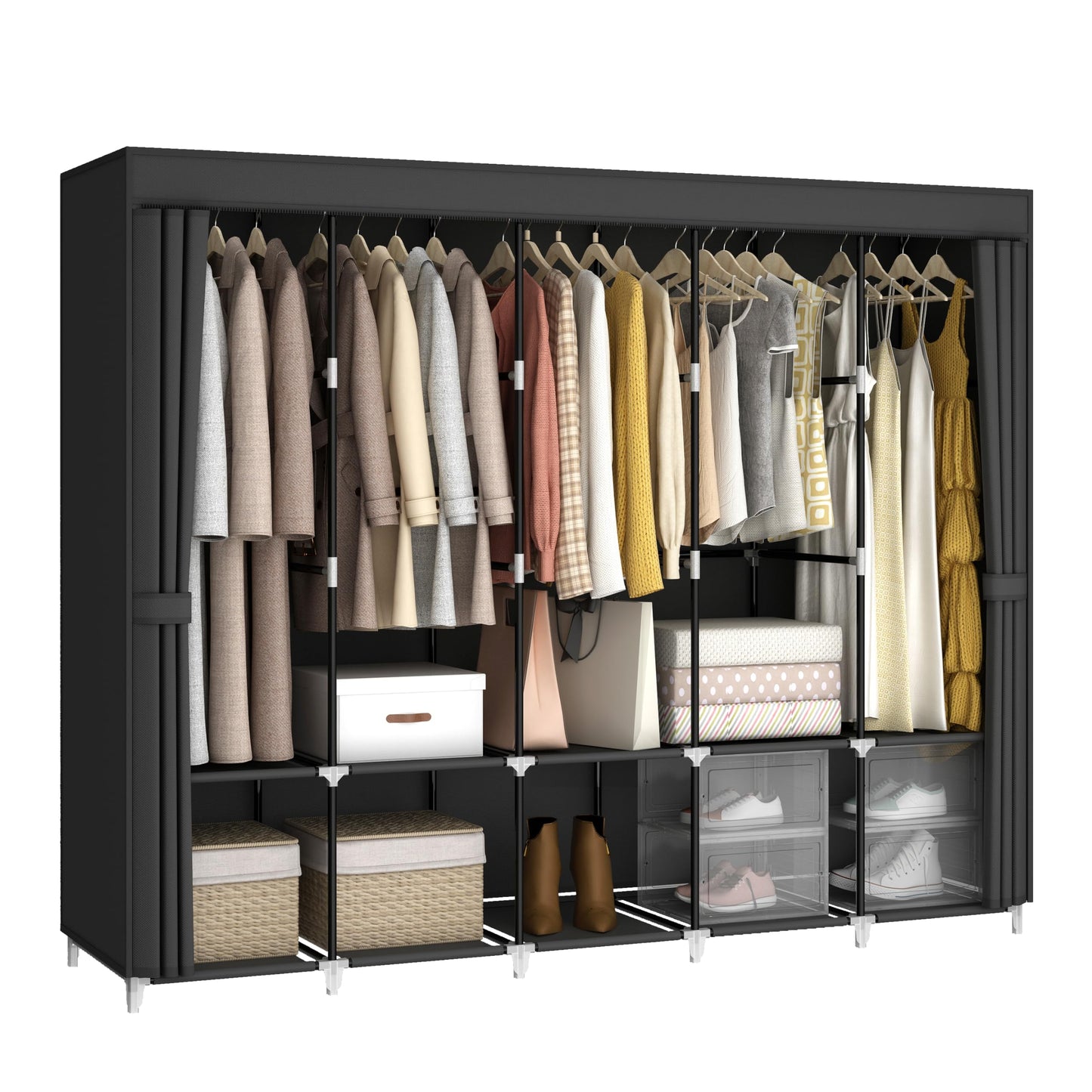 35“ Portable Closet Wardrobe for Small Room, Hanging Rods Shelves & Cover