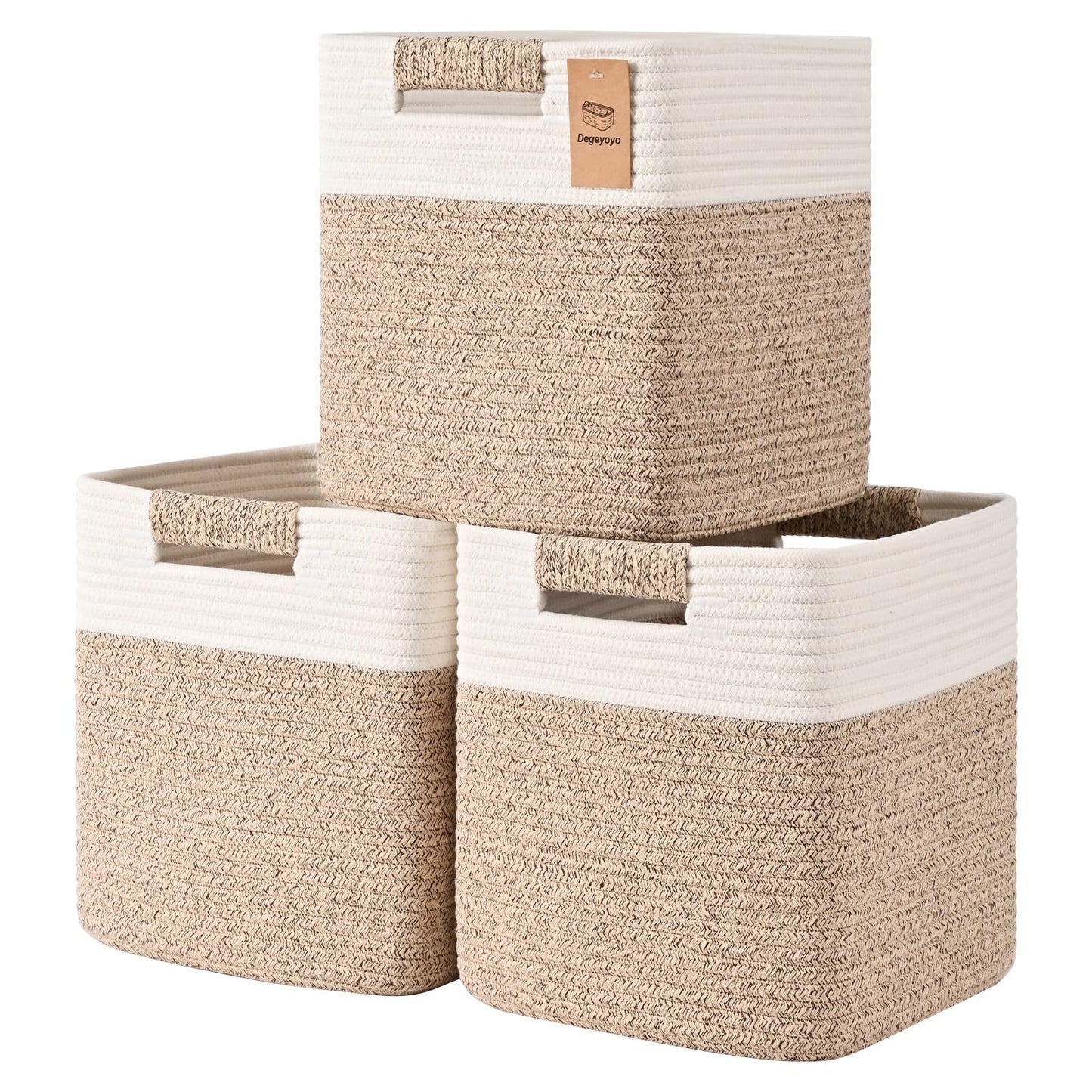 11 Inch Storage Cubes, 3 Pack Cube Storage Bins for Organizing, Cotton Rope Woven Baskets for Shelves, Bathroom, Kids Room, Closets, Baby Nursery