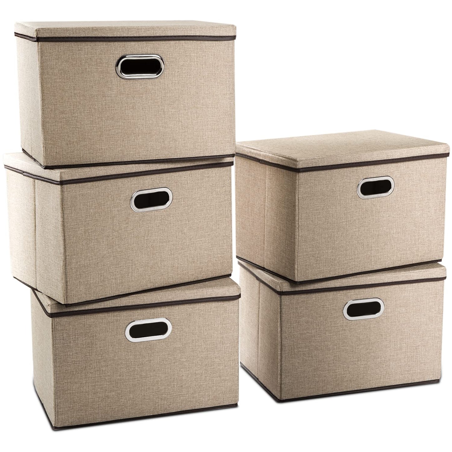 PRANDOM Large Collapsible Storage Bins with Lids [3-Pack] Jute Fabric Foldable Storage Boxes Organizer Containers Baskets Cube with Cover for Home Bedroom Closet Office Nursery (17.7x11.8x11.8)