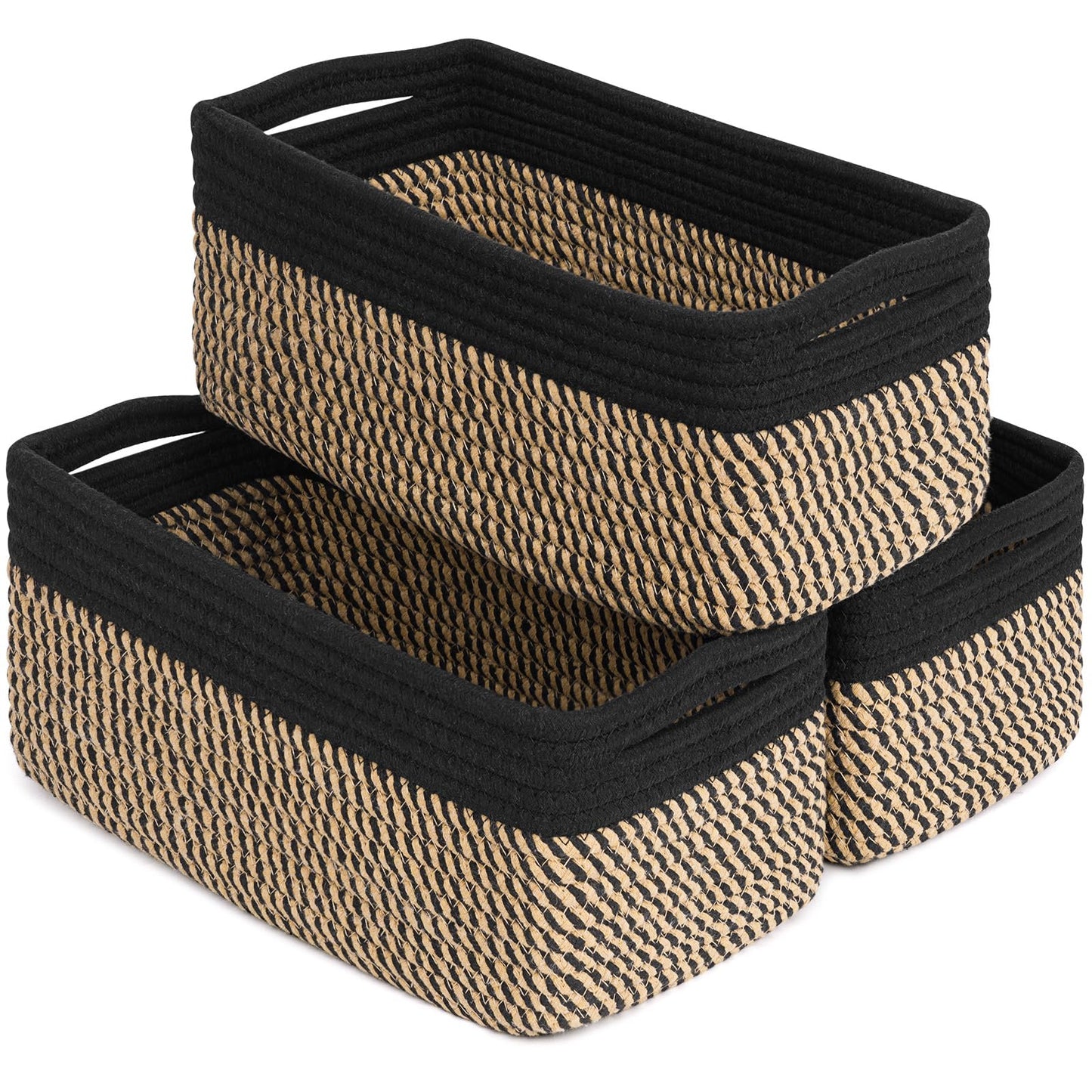 Goodpick 3Pack Rope Storage Baskets for Shelves Organizing, 11 x 7 x 4.5 in