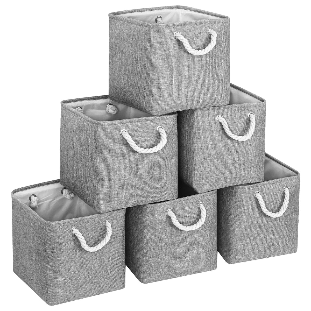 FinishingBo 11 inch Cube Storage Bin with Handles 6 Pack