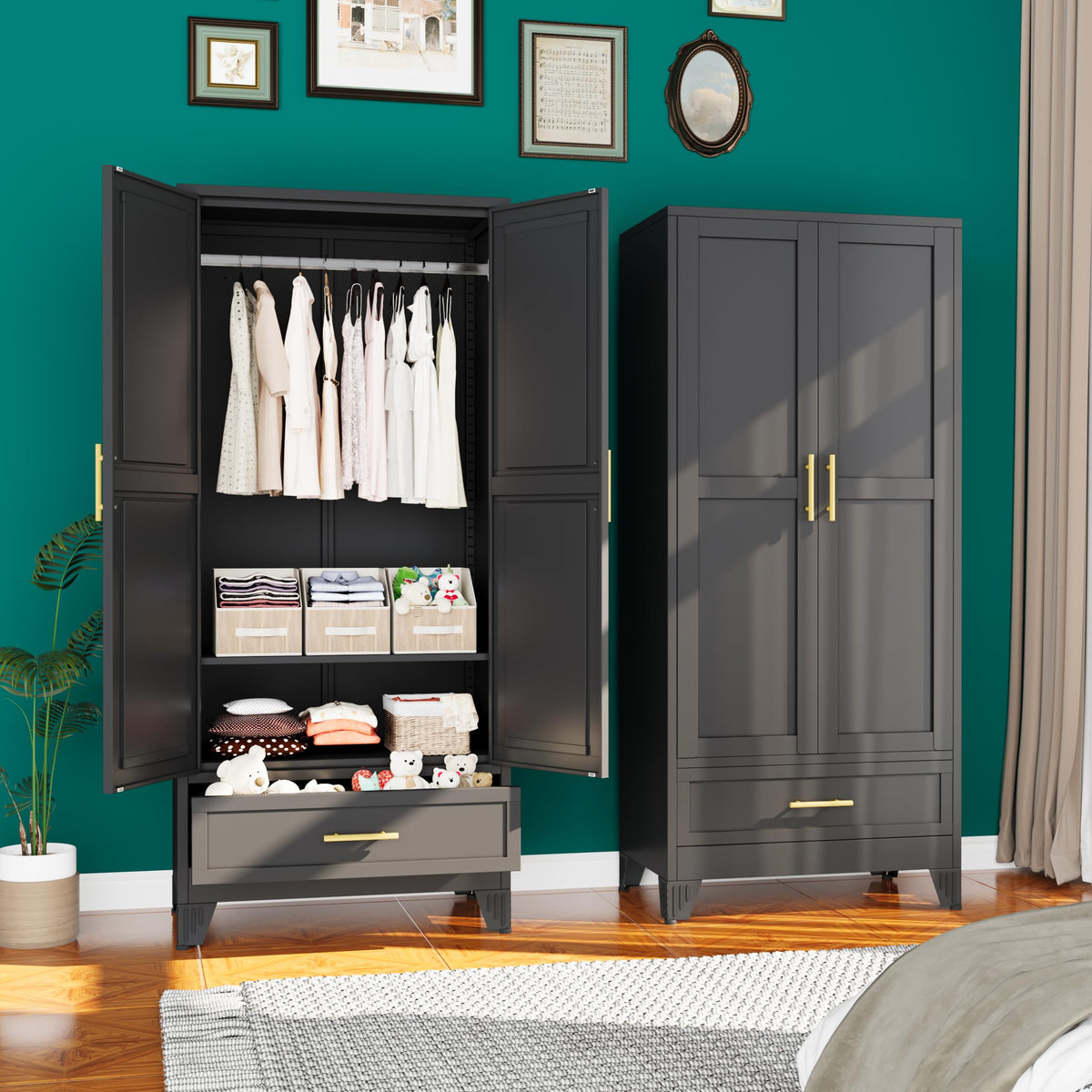 erosoei Metal Armoire Wardrobe Closet, 71 "Metal Clothing Storage Cabinet