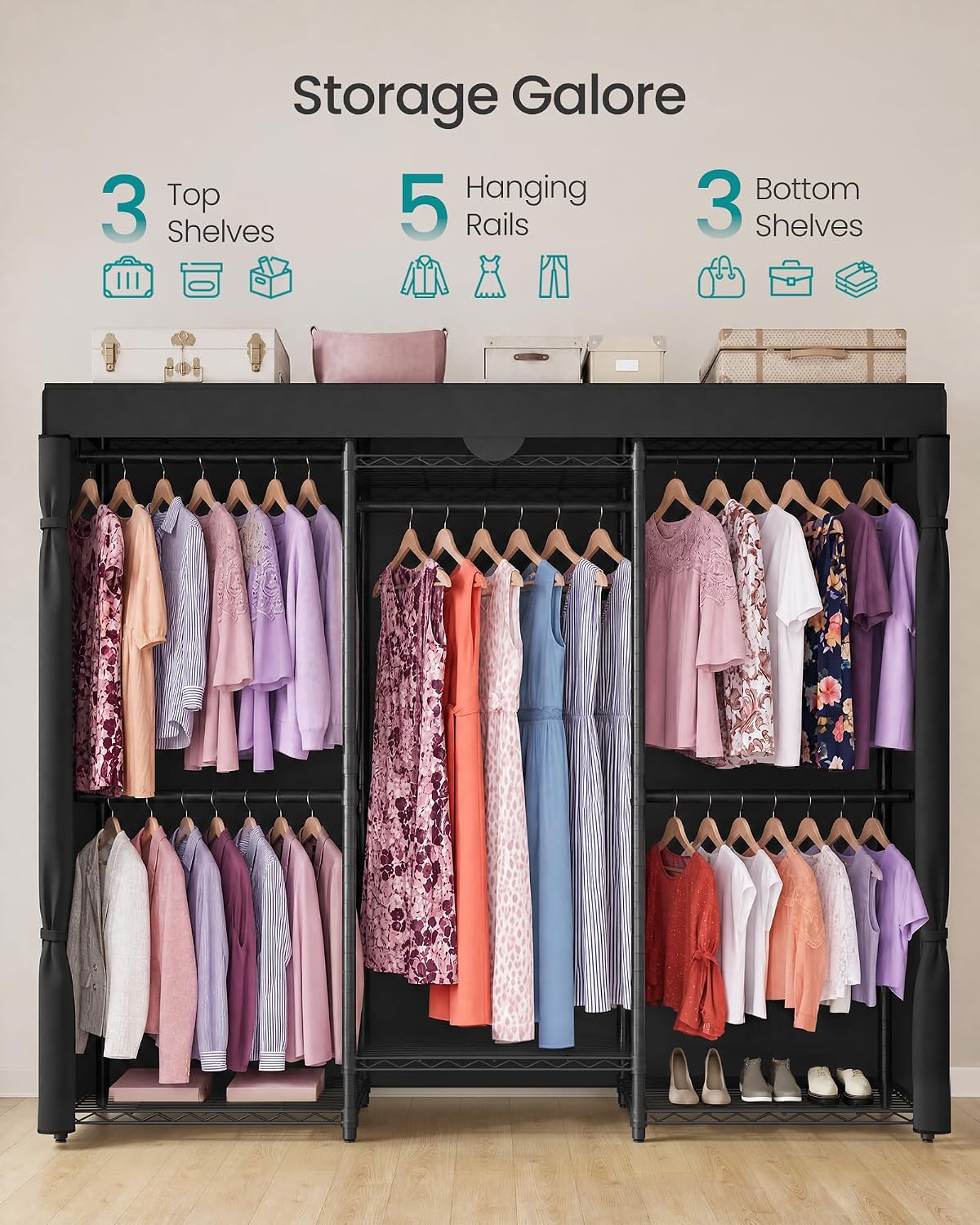 SONGMICS Closet Organizers and Storage, Clothes Rack with Shelves