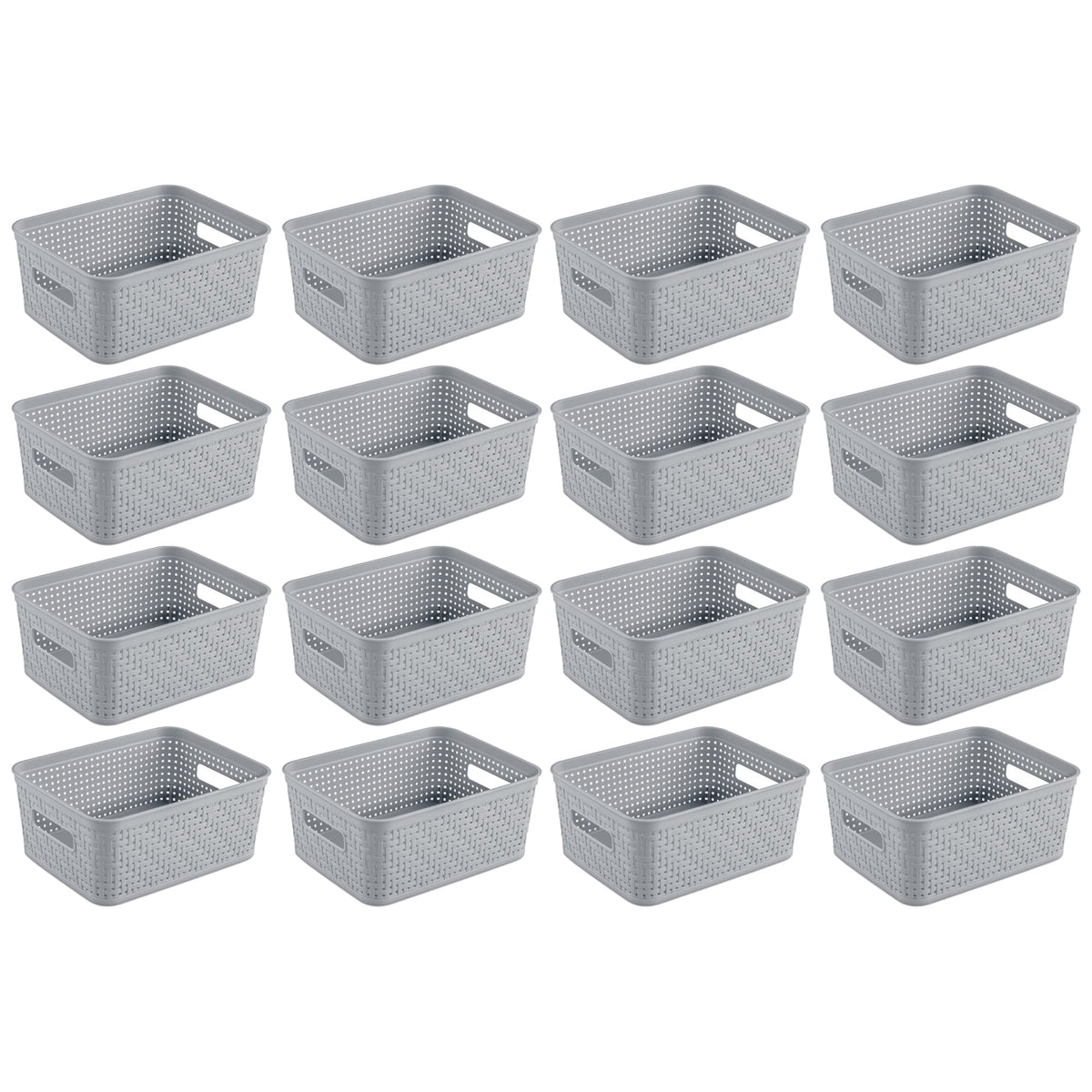 Sterilite Tall Basket, Woven Plastic Storage Organizer Bin, Cement, 6-Pack
