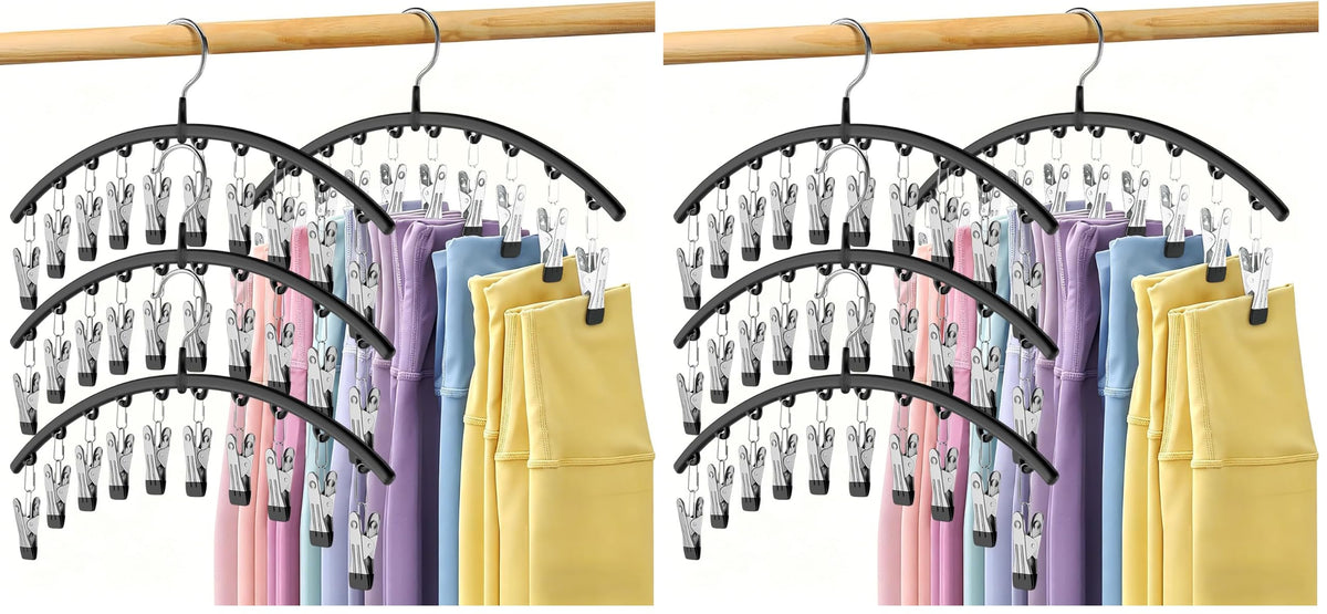 Volnamal Legging Organizer for Closet, Metal Yoga Pants Hanger w/Rubber Coated 2 Pack w/10 Clips Hold 20 Leggings, Hangers Space Saving Hanging Closet Organizer for Closet Organizers and Storage-Grey