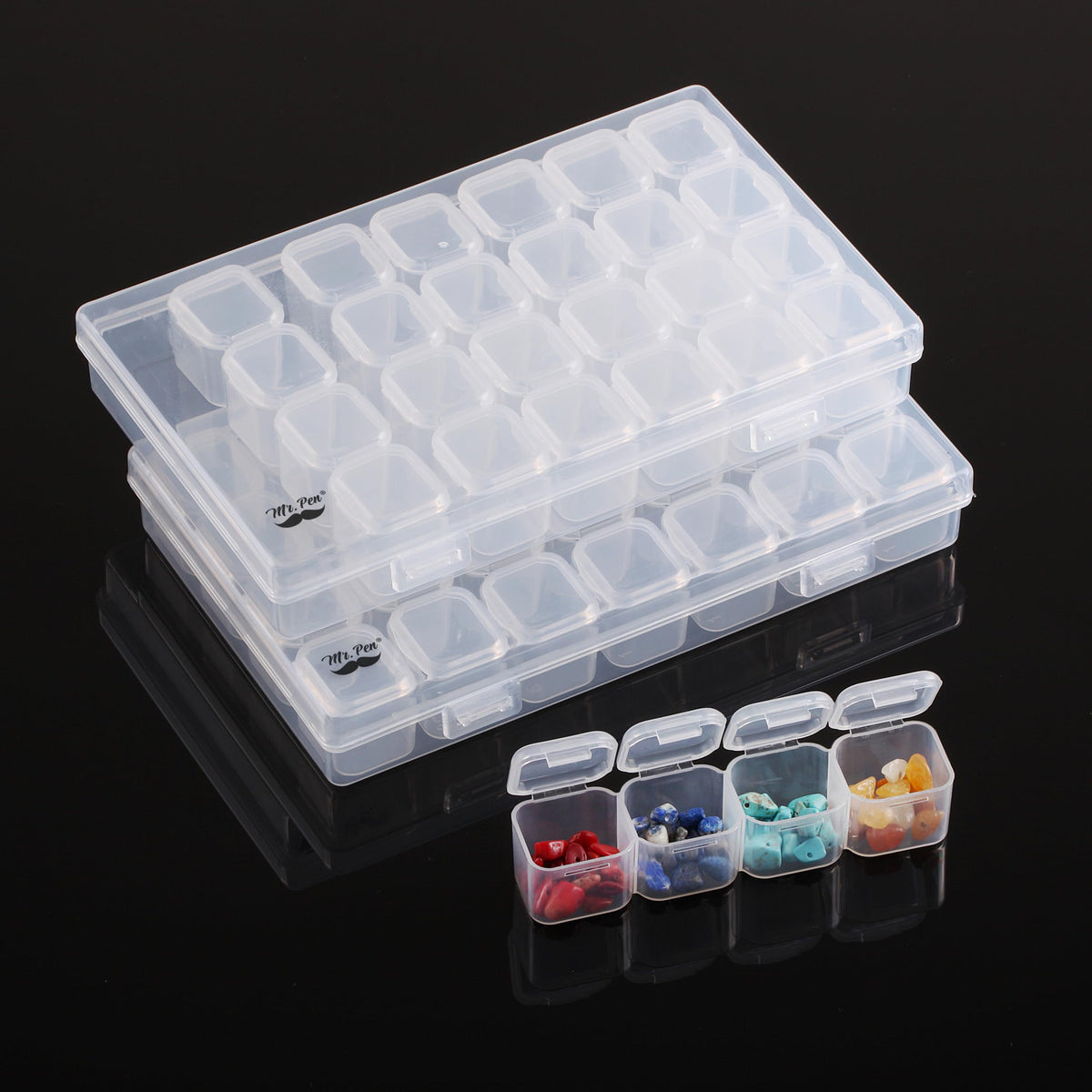 Mr. Pen- Bead Storage Containers, 28 Grids, 2 Pack, Clear White