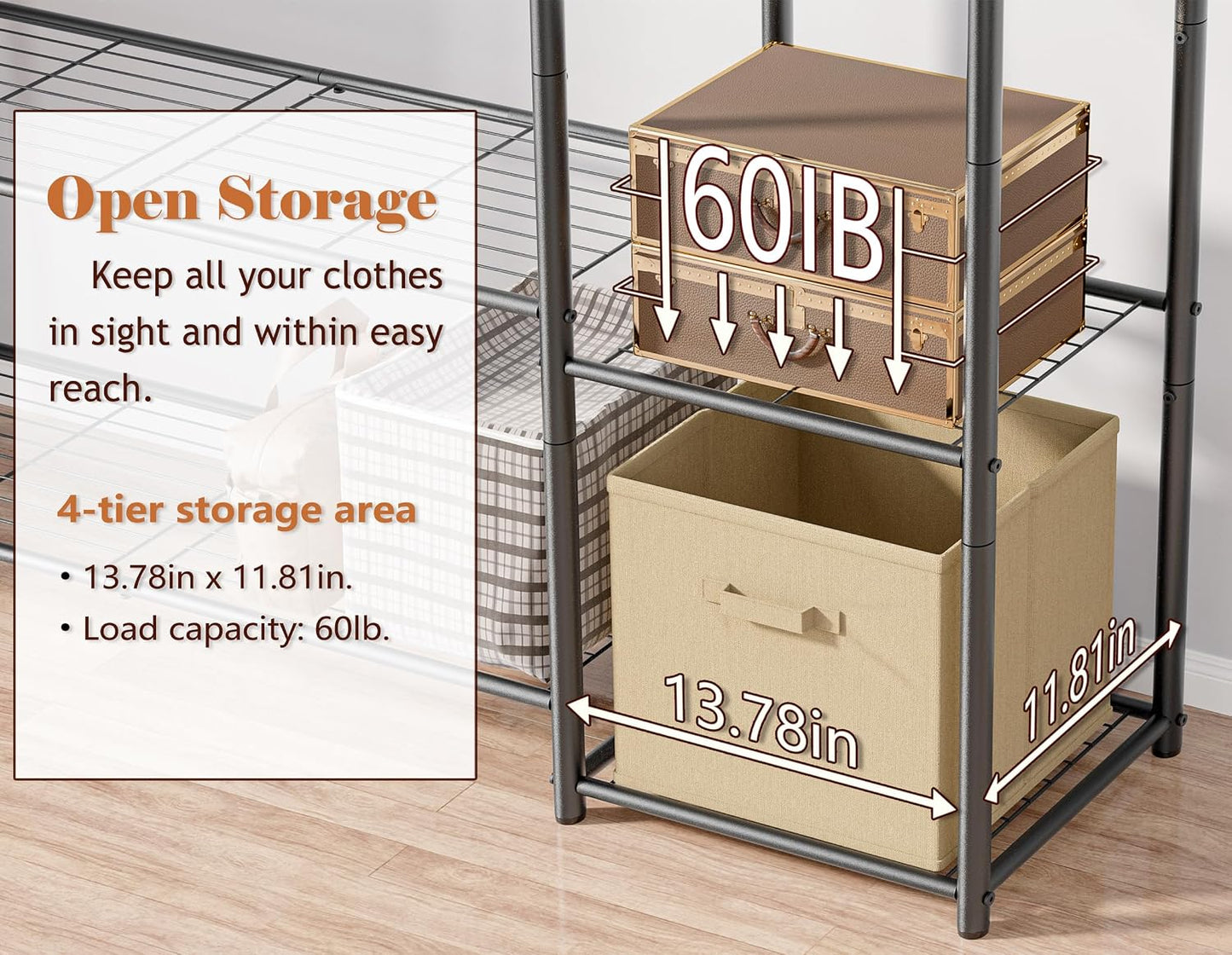 HOMIDEC Wardrobe Closet,Portable Clothes Rack with 4 Tiers Shelves