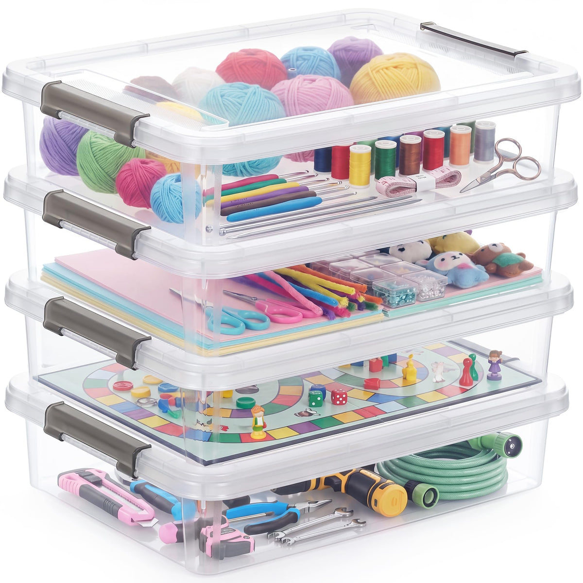 Citylife 17QT Clear Craft Organizers and Storage Box with Removable Tray