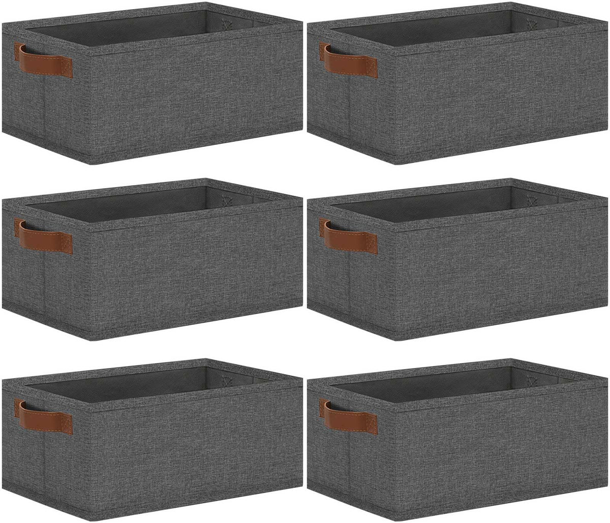 GhvyenntteS Storage Baskets for Organizing, Fabric Storage Bins with Leather H&les, Foldable Rectangular Storage Baskets for Shelves, Closets, Home, Office(Black/White, 6 Pack)11.8X7.9X5.1 in