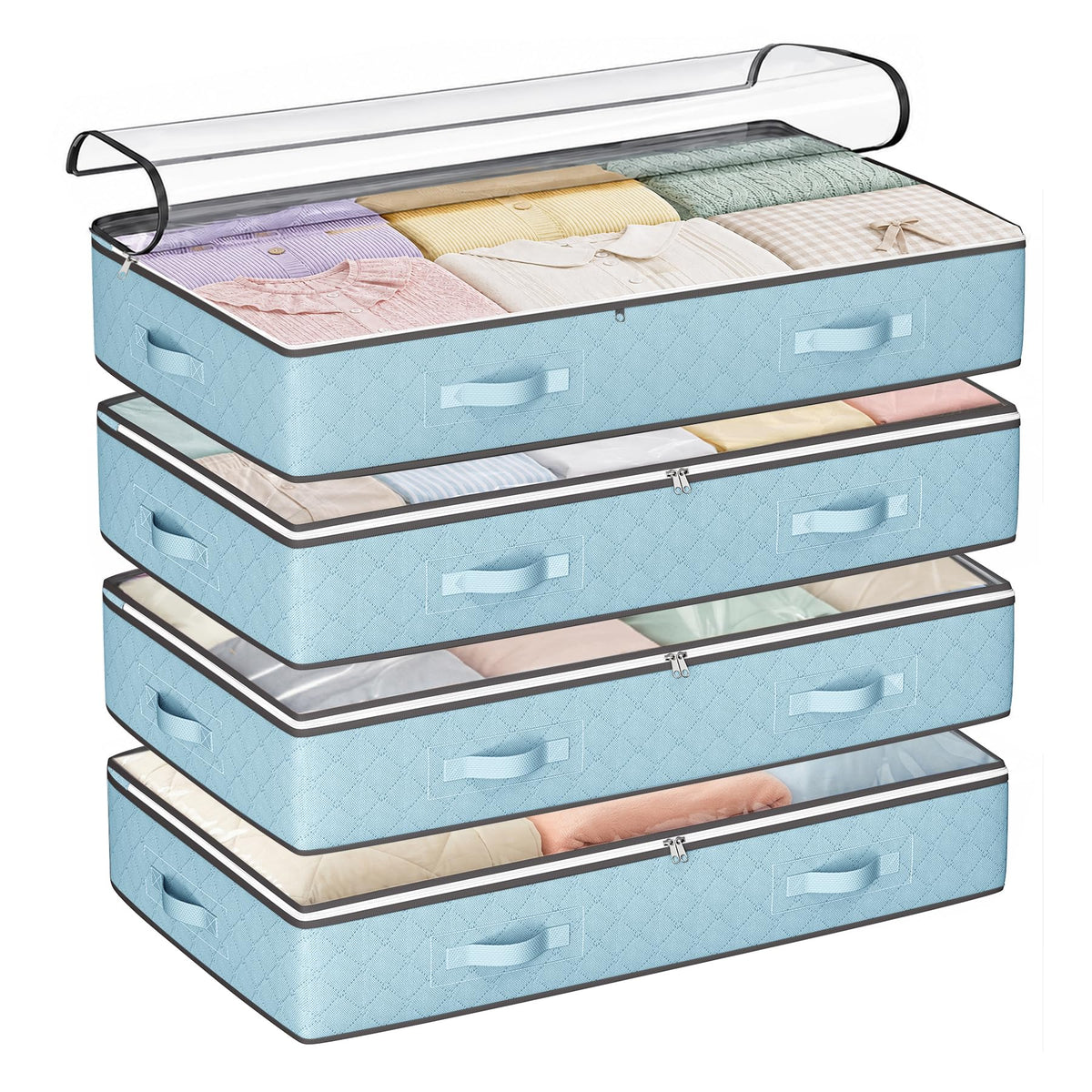 Budding Joy 95L Under Bed Storage Containers, 4 Pack Closet Organizers Grey