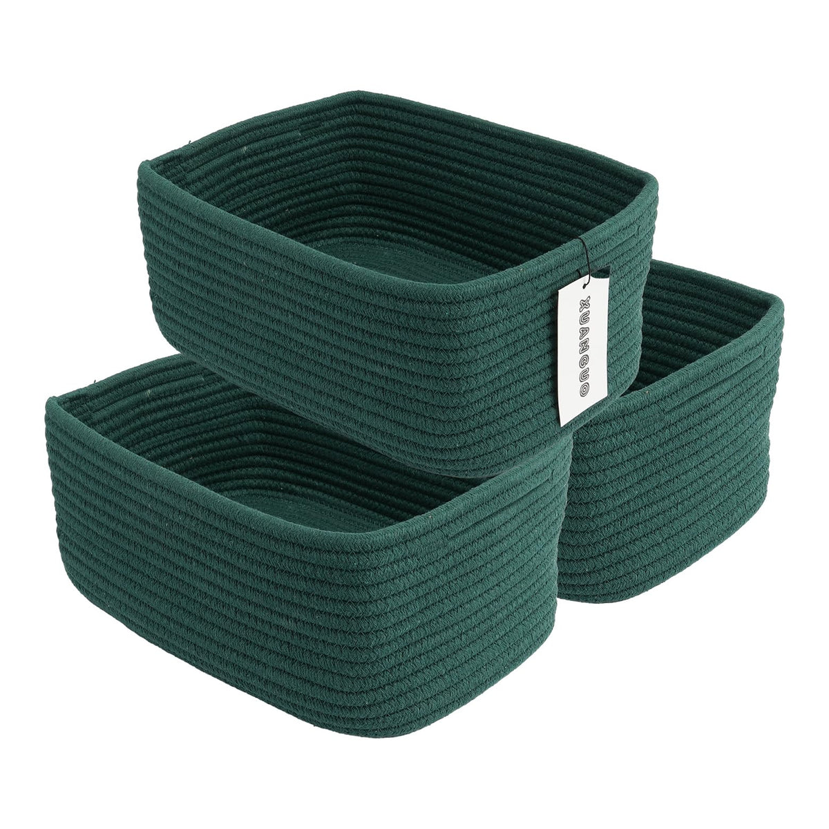 XUANGUO Small Woven Storage Baskets for Shelves, 12" x 8" x 5", Pink