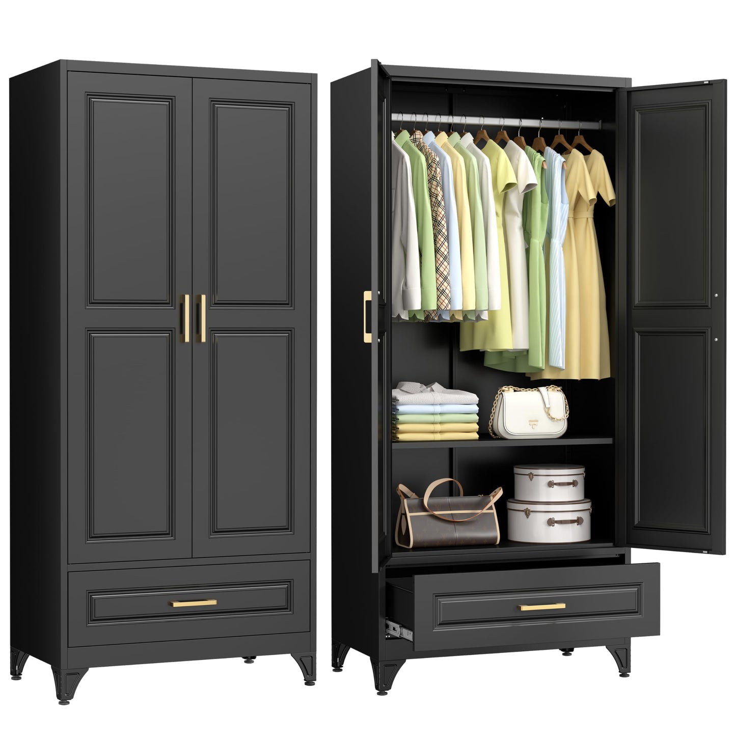 Polup 71" Metal Armoire Wardrobe Closet with Doors and Adjustable Shelves