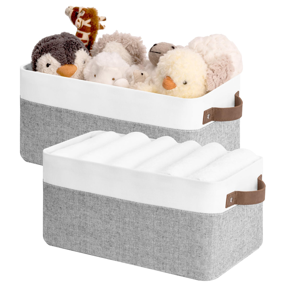 StorageWorks Fabric Narrow Storage Bins, Khaki and Beige Stripes, 2-Pack