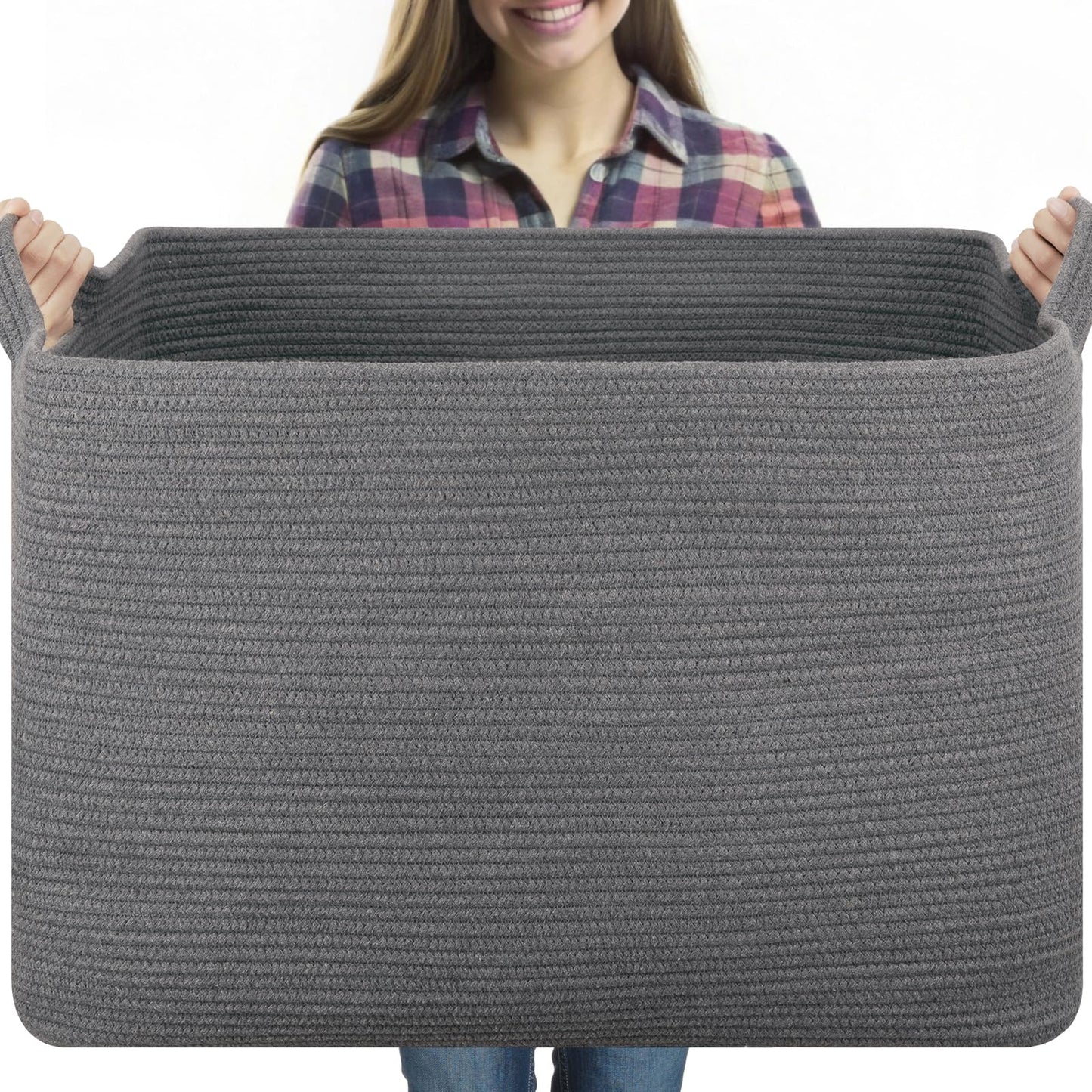 OIASKET 95L Extra Large Blanket Basket, 24" x 16.9" x 14.2" Woven Basket