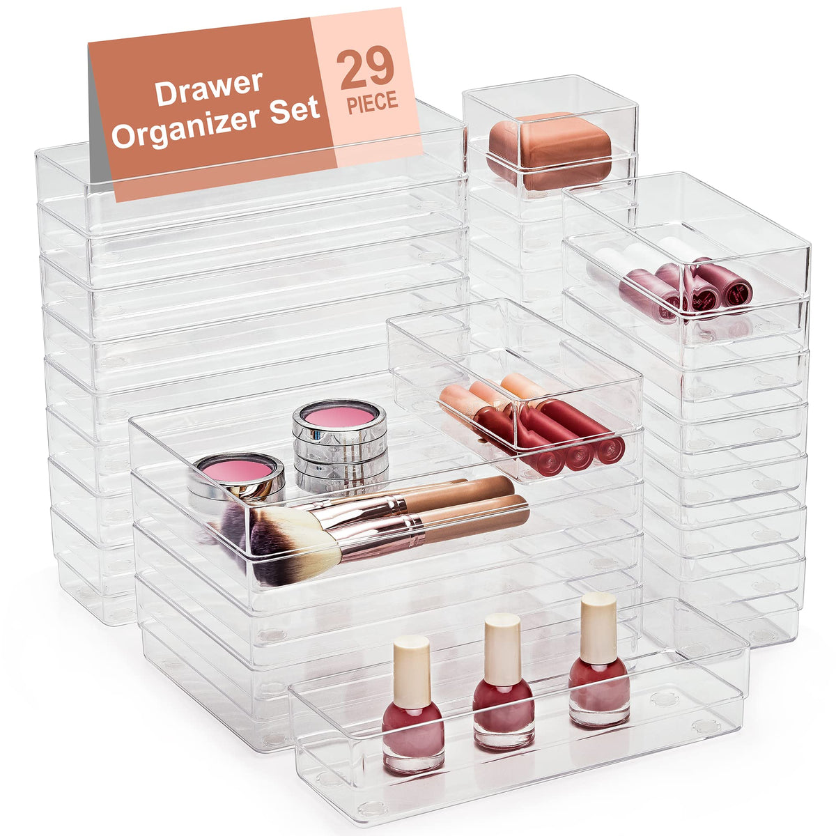 SMARTAKE 22 PCS Drawer Organizer, 4-Size Desk Bathroom Drawer Organizer