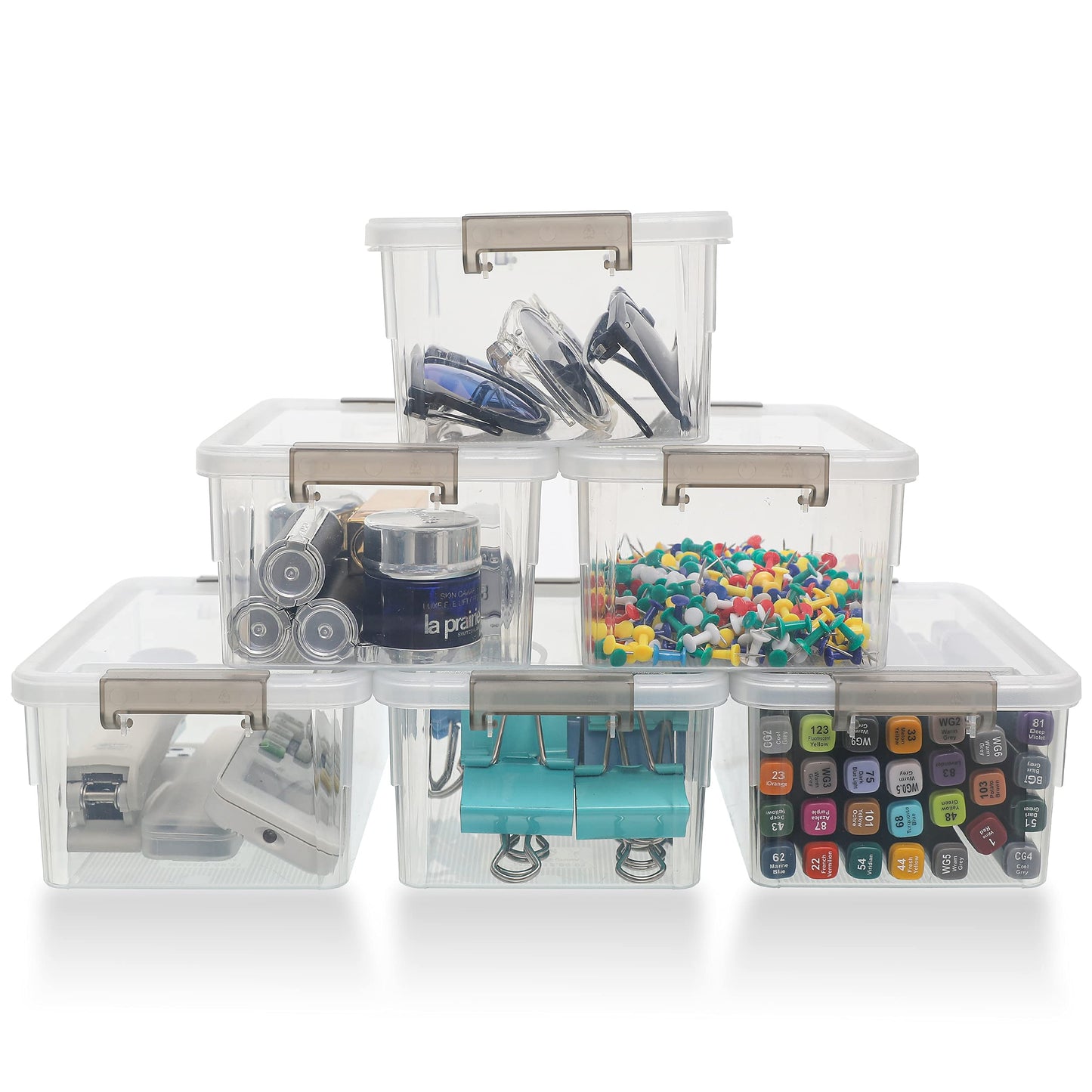 Citylife 10Packs 1.3Qt Small Storage Bins with Lids,Stackable Clear
