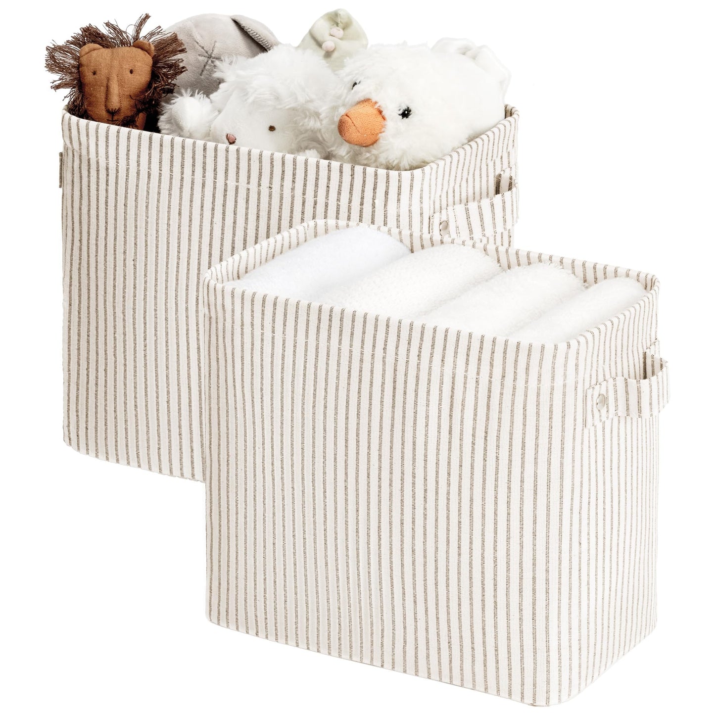 StorageWorks Fabric Narrow Storage Bins, Khaki and Beige Stripes, 2-Pack