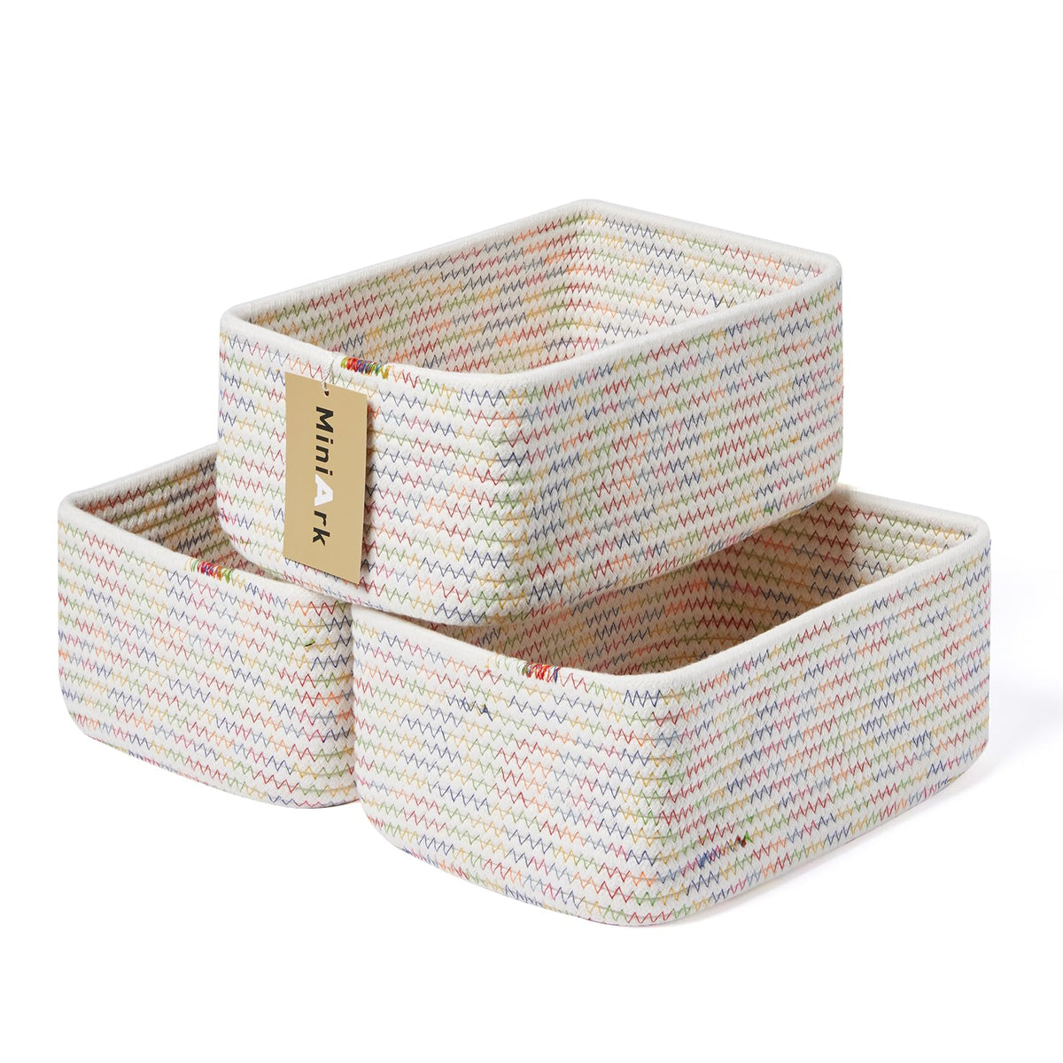 MiniArk Small Storage Baskets for Organizing | Closet Organizer Bins | Shelf Toy Basket | Woven Rope Baskets | Cube Decorative Box | Shallow Basket | L11.5xW7.5xH4.7| Brown
