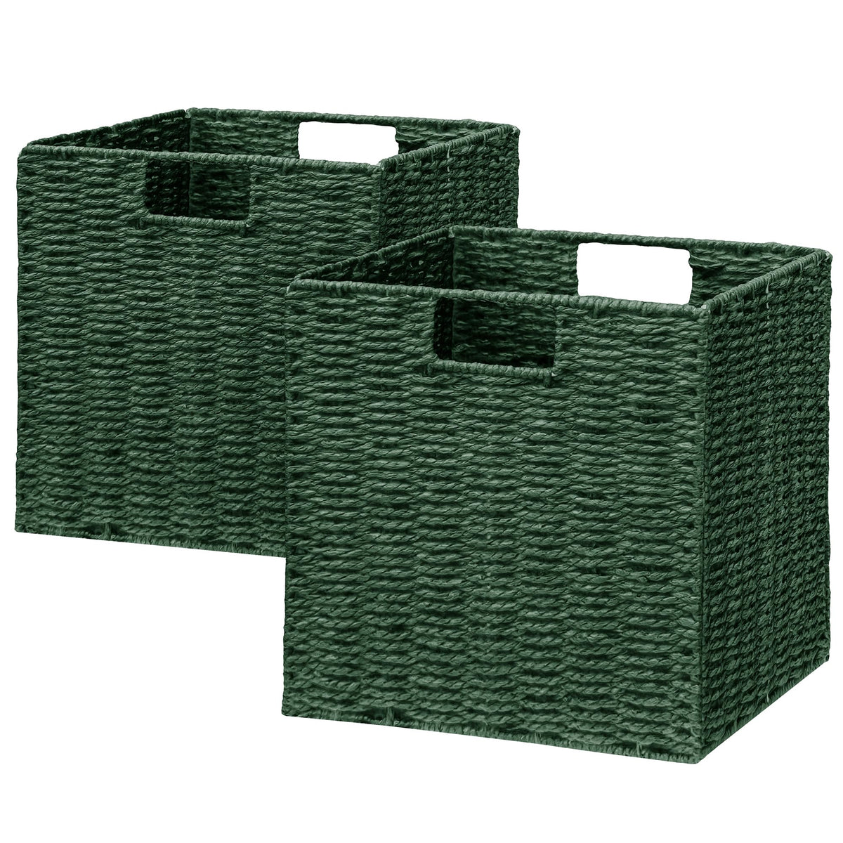 Vagusicc Wicker Storage Basket, Set of 2 Hand-Woven Storage Baskets for Shelves, Foldable Cube Storage Baskets Bins with Handles, 9 inch Small Wicker Baskets for Organizing Pantry Bedroom, Brown