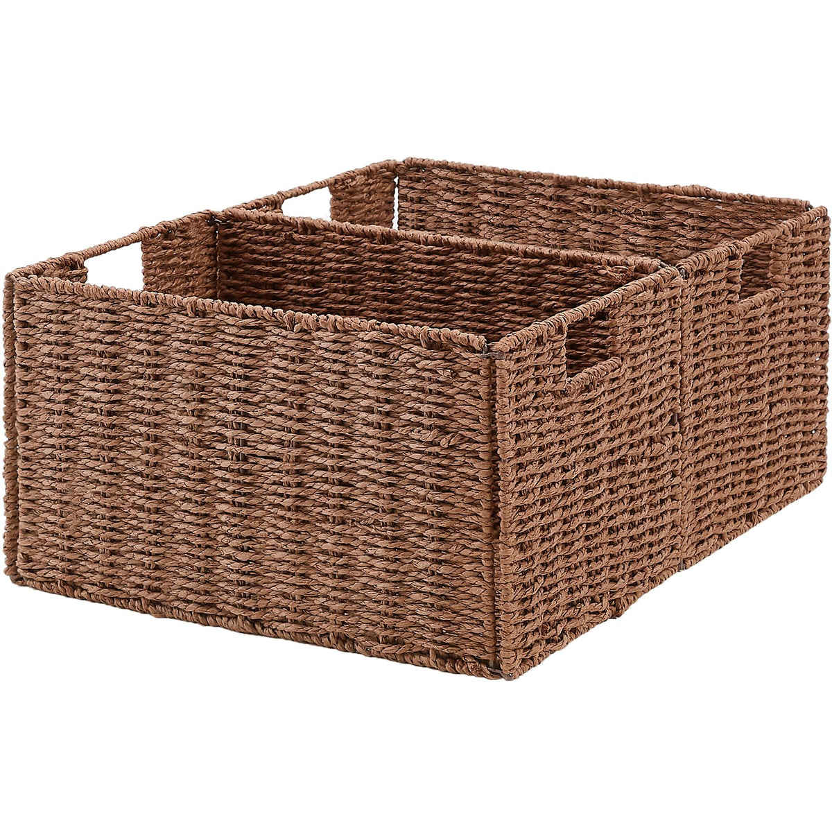 Vagusicc Wicker Storage Basket, Set of 2 Hand-Woven Paper Rope Wicker Basket, Small Storage Baskets for Organizing Toilet Paper Basket, Foldable Large Cube Storage Organizer Bins for Shelves (Natural)