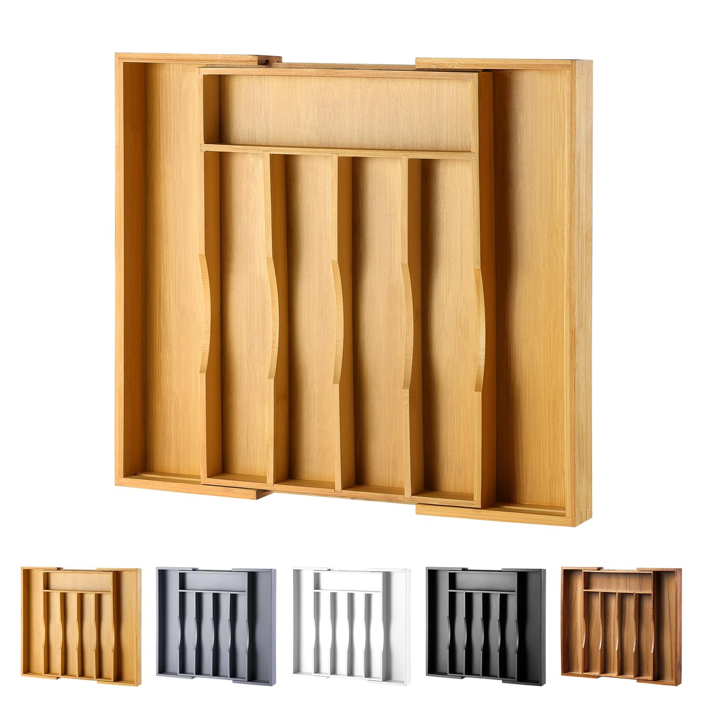 Expandable Bamboo Kitchen Drawer Organizer for Cutlery and Utensils, Adjustable Bamboo Wood Cutlery Tray in Drawer for Flatware and Silverware in Kitchen, (Natural)