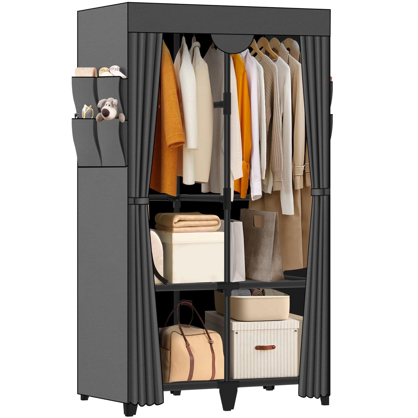 Wardrobe Closet, Quick and Easy Assembly, Black Portable Closet