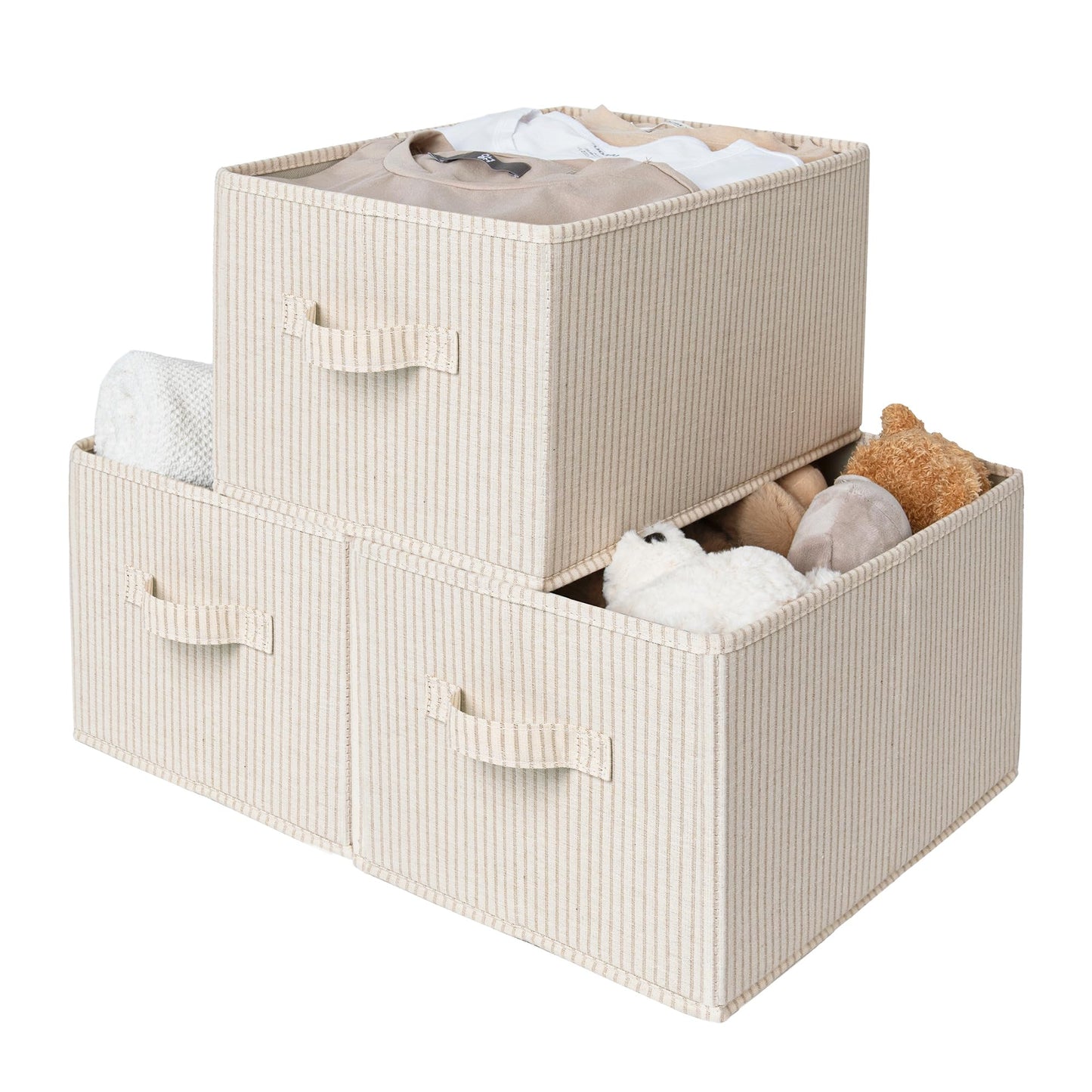 StorageWorks Closet Storage Bins, Beige, 3-Pack, Large