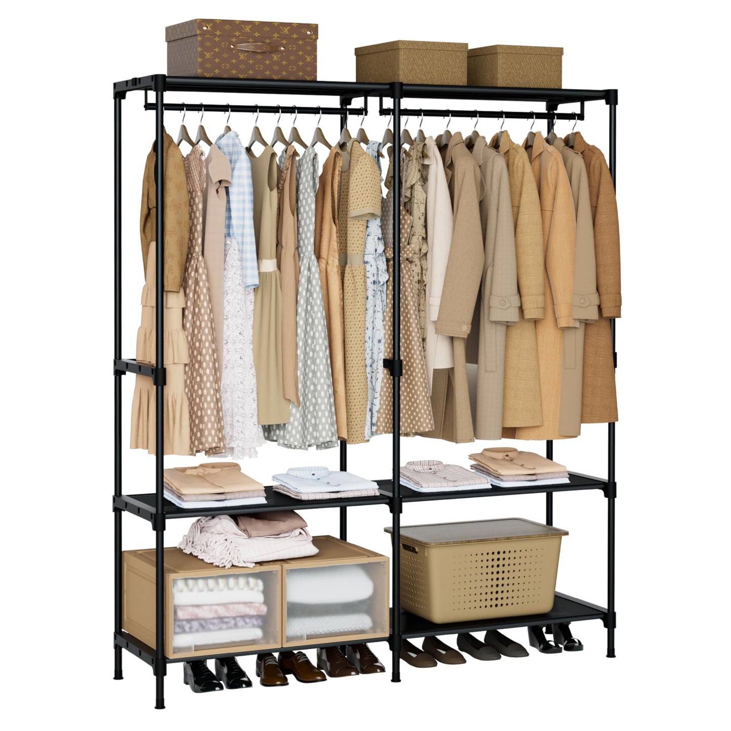 CASAMAYA Clothes Rack, Portable Closet, 80.7 Inch Extra Large Capacity Wardrobe Closet, Clothes Storage Organizer with Shelves and 5 Hanging Rods, Easy to Assembly, Black PCT036B01