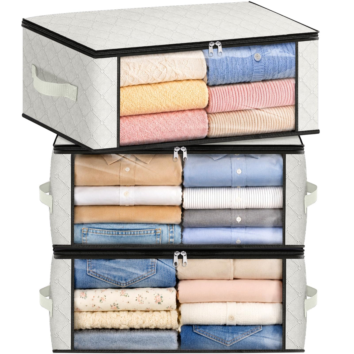 Fab totes 6 Pack Storage Bags for Clothes Blanket Storage Bins with Lids