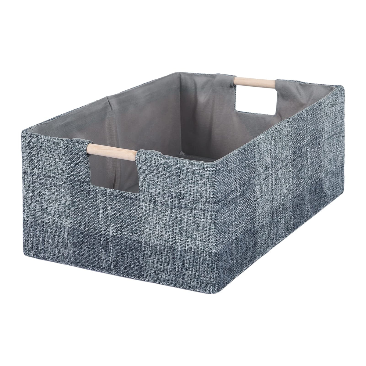 Fabric Storage Bin Box Foldable Cotton Linen Storage Basket with Wooden Handles Rectangular Cube Decorative Home Laundry Organizer Clothes Blanket Container – Beige, Medium