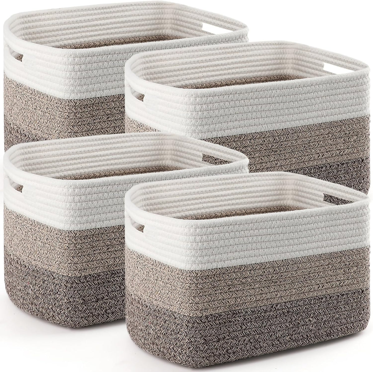 4 Pack Storage Baskets for Organizing, 12''Lx9''Wx8''H Woven Baskets for Storage Toys, Towels, Books, and Clothes, Cotton Rope Basket for Shelves with Handle