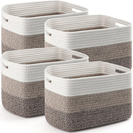 4 Pack Storage Baskets for Organizing, 12''Lx9''Wx8''H Woven Baskets for Storage Toys, Towels, Books, and Clothes, Cotton Rope Basket for Shelves with Handle