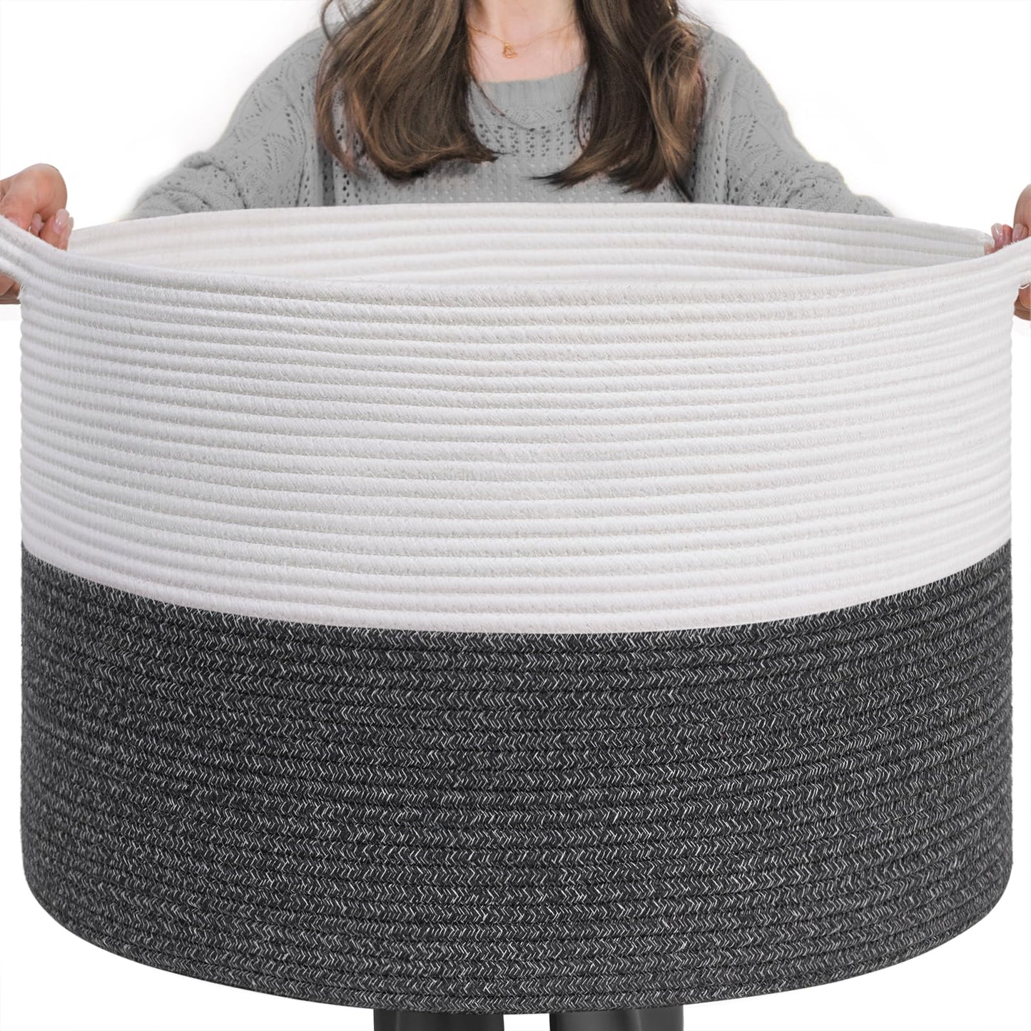 INDRESSME XXXLarge Woven Rope Blanket Basket Living Room Brown, 90L