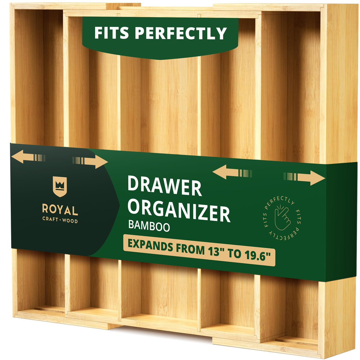 ROYAL CRAFT WOOD Luxury Bamboo Kitchen Drawer Organizer - Silverware Organizer, Utensil Holder & Cutlery Tray Drawer Dividers for Flatware (9 Slot, Natural)