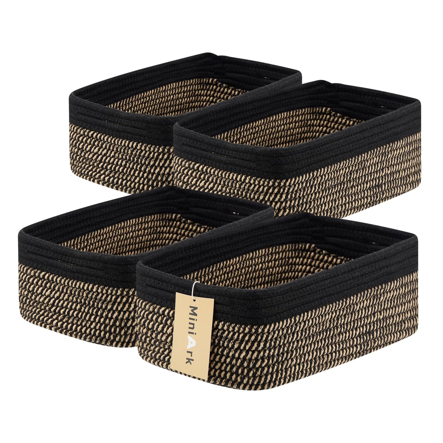 MiniArk Small Storage Baskets for Organizing | Closet Organizer Bins | Shelf Toy Basket | Woven Rope Baskets | Cube Decorative Box | Shallow Basket | L11.5xW7.5xH4.7| Brown