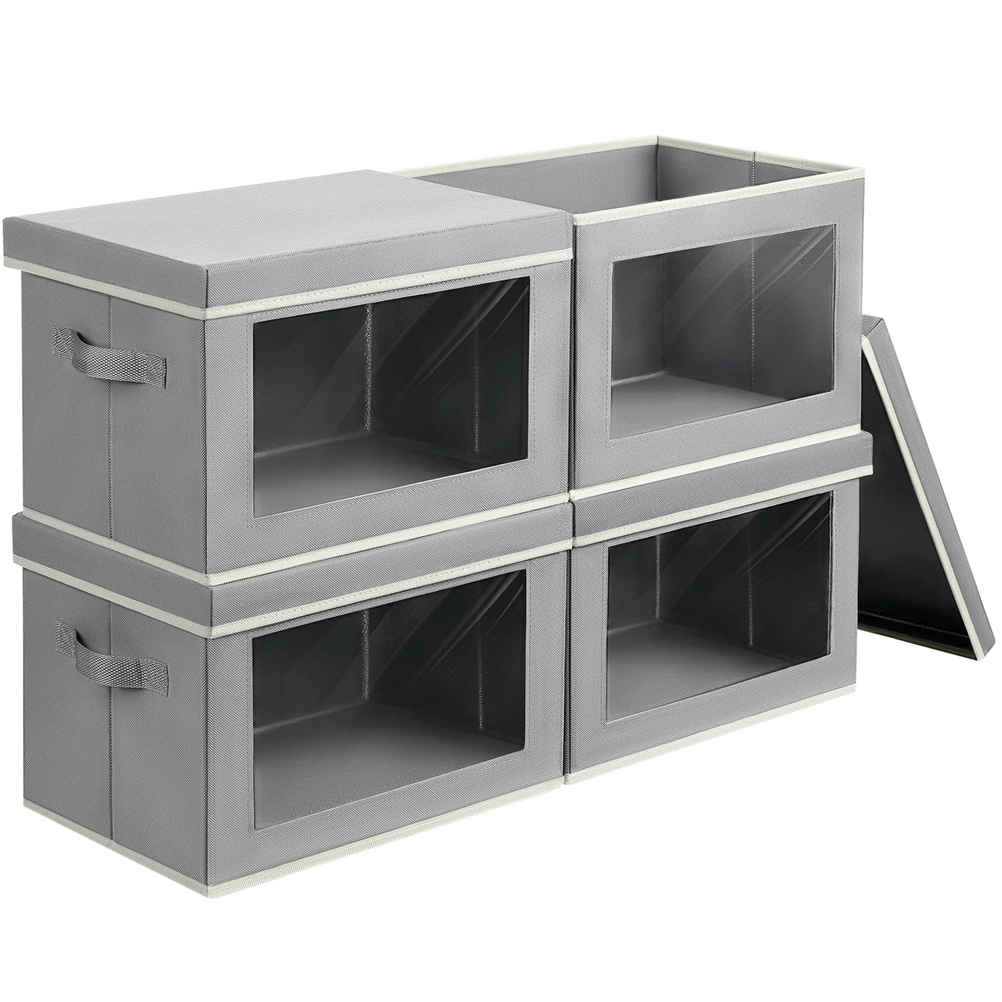 Homsorout Storage Bins with Lids - Fabric Storage Boxe with Window, Collapsible Closet Organizers with Handles, 3 Pack Decorative Bin, Home Cubes Baskets for Clothes, Hat, Books, Dark Grey